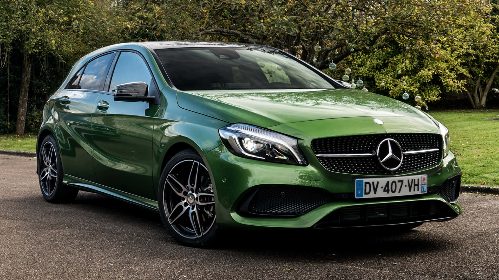 Mercedes Benz A-Class, glossy green, hatchback, Full HD Desktop Wallpaper