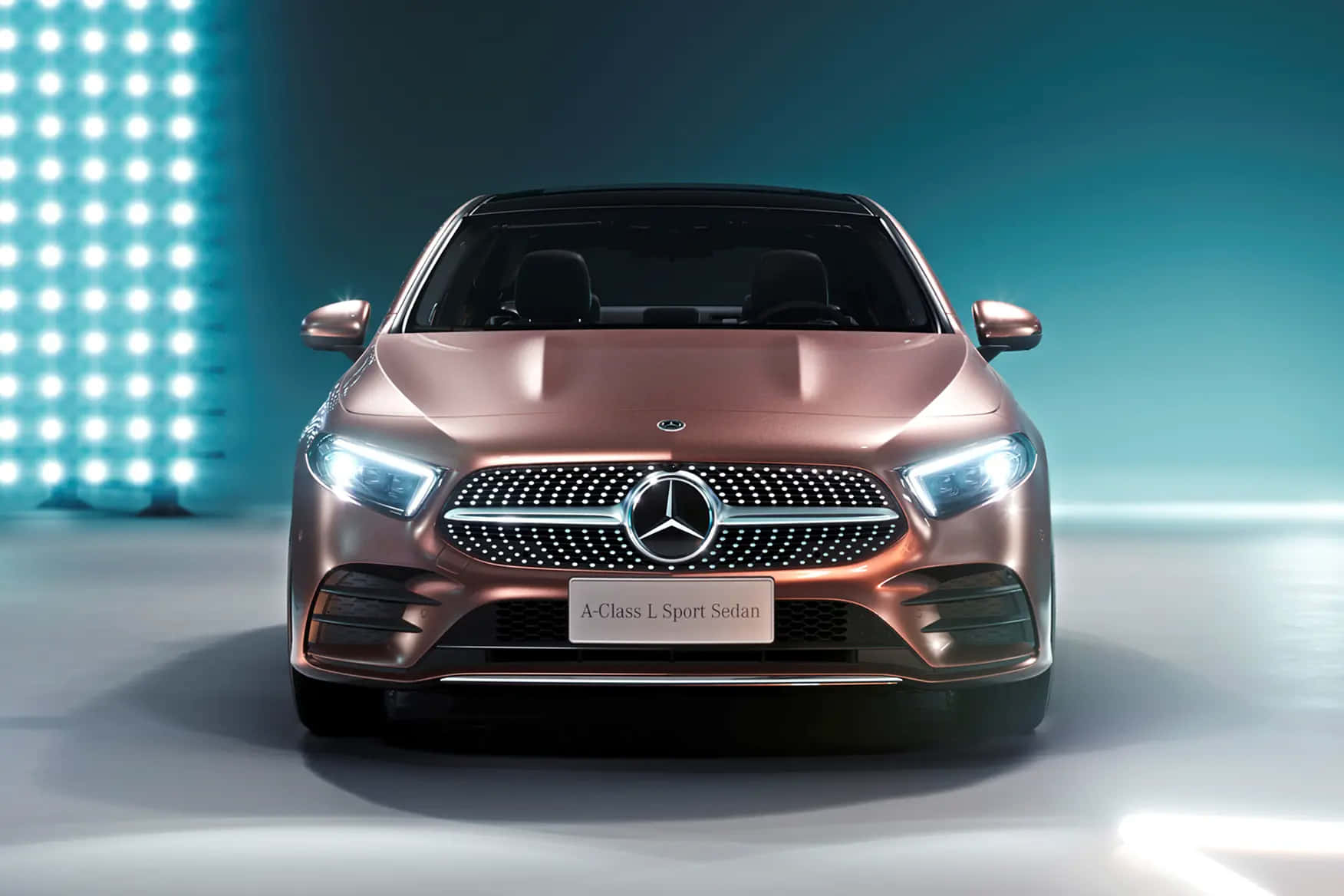 Mercedes Benz A-class, rose gold, glowing blue grid, HD Desktop Wallpaper