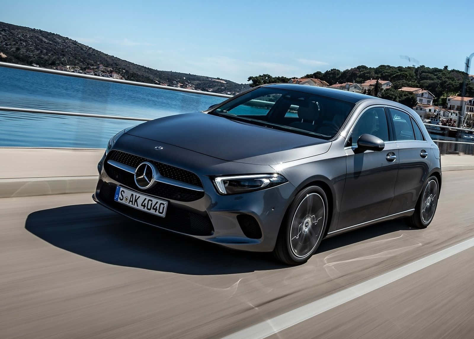 Mercedes Benz A-Class, gray, coastal road, HD Desktop Wallpaper