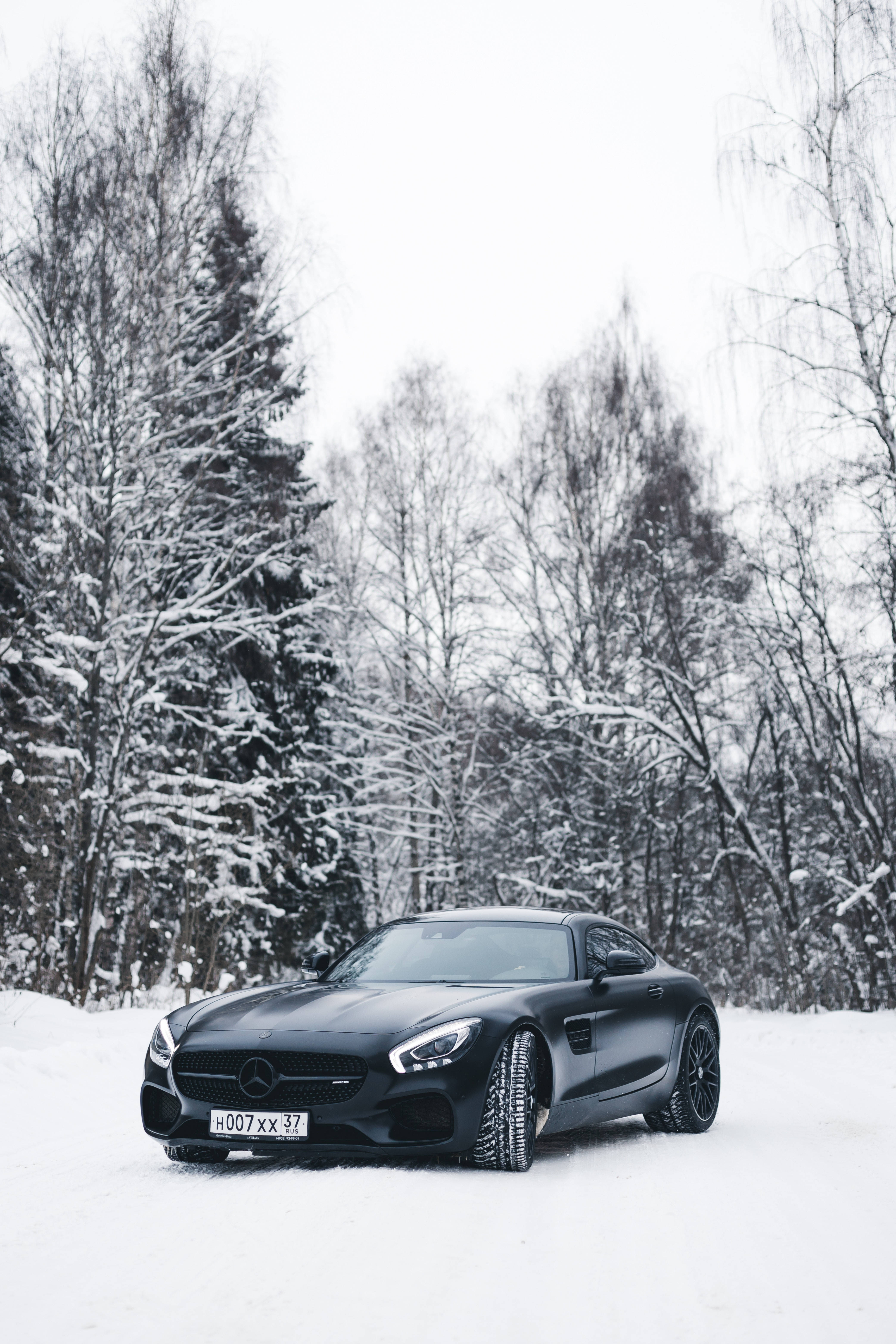 Mercedes-Benz AMG, black, snow tires, 5K Phone Wallpaper