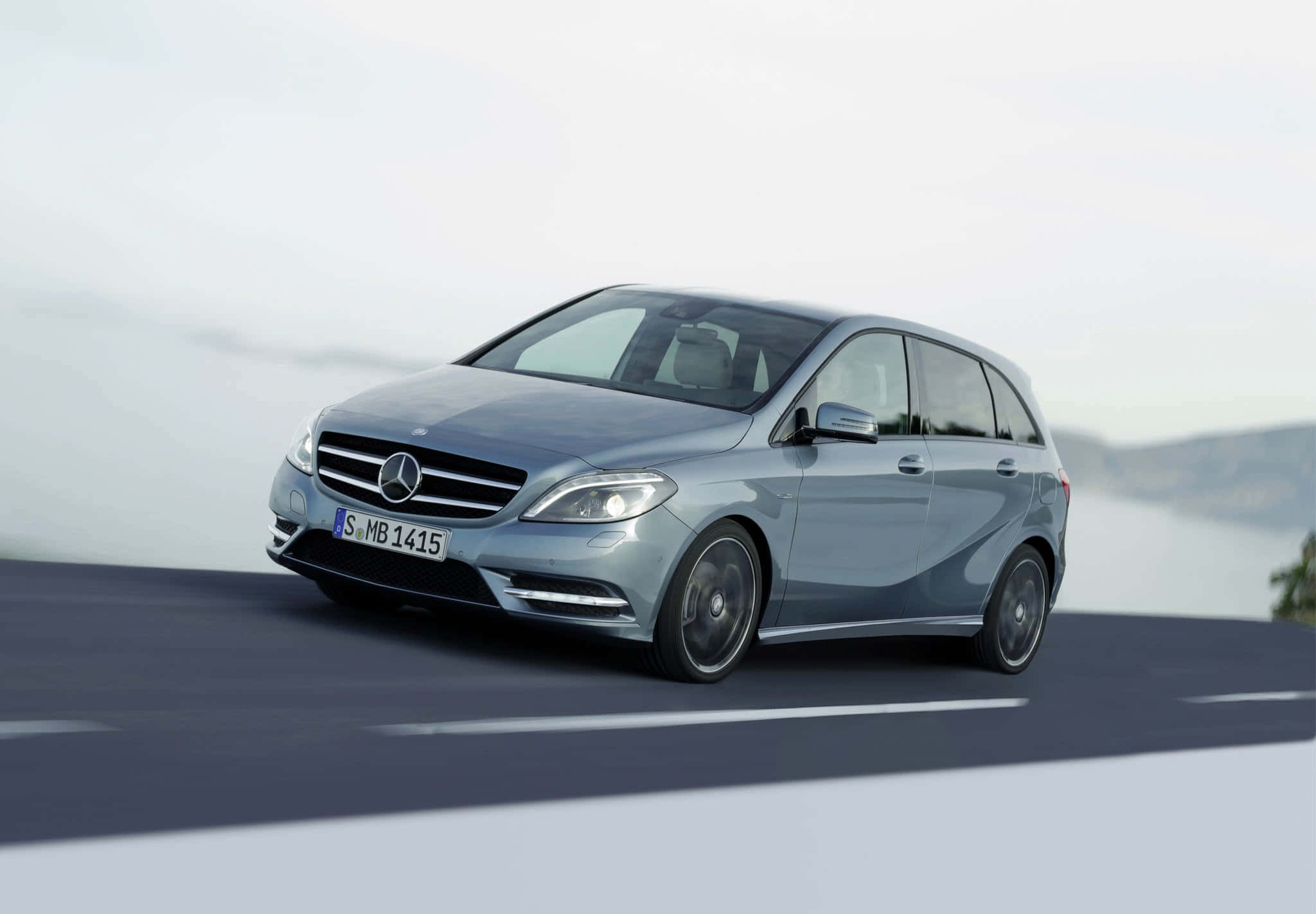 Mercedes-Benz B-Class, silver, coastal road, Full HD Desktop Wallpaper