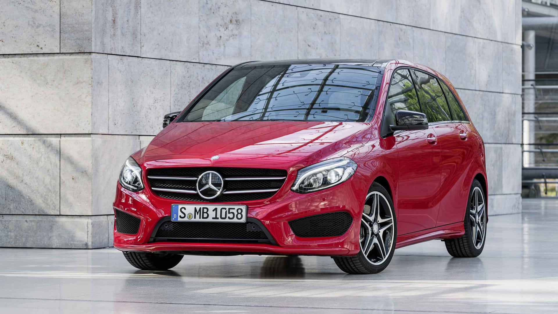 Mercedes-Benz B-Class, glossy red, modern concrete wall, Full HD Desktop Wallpaper