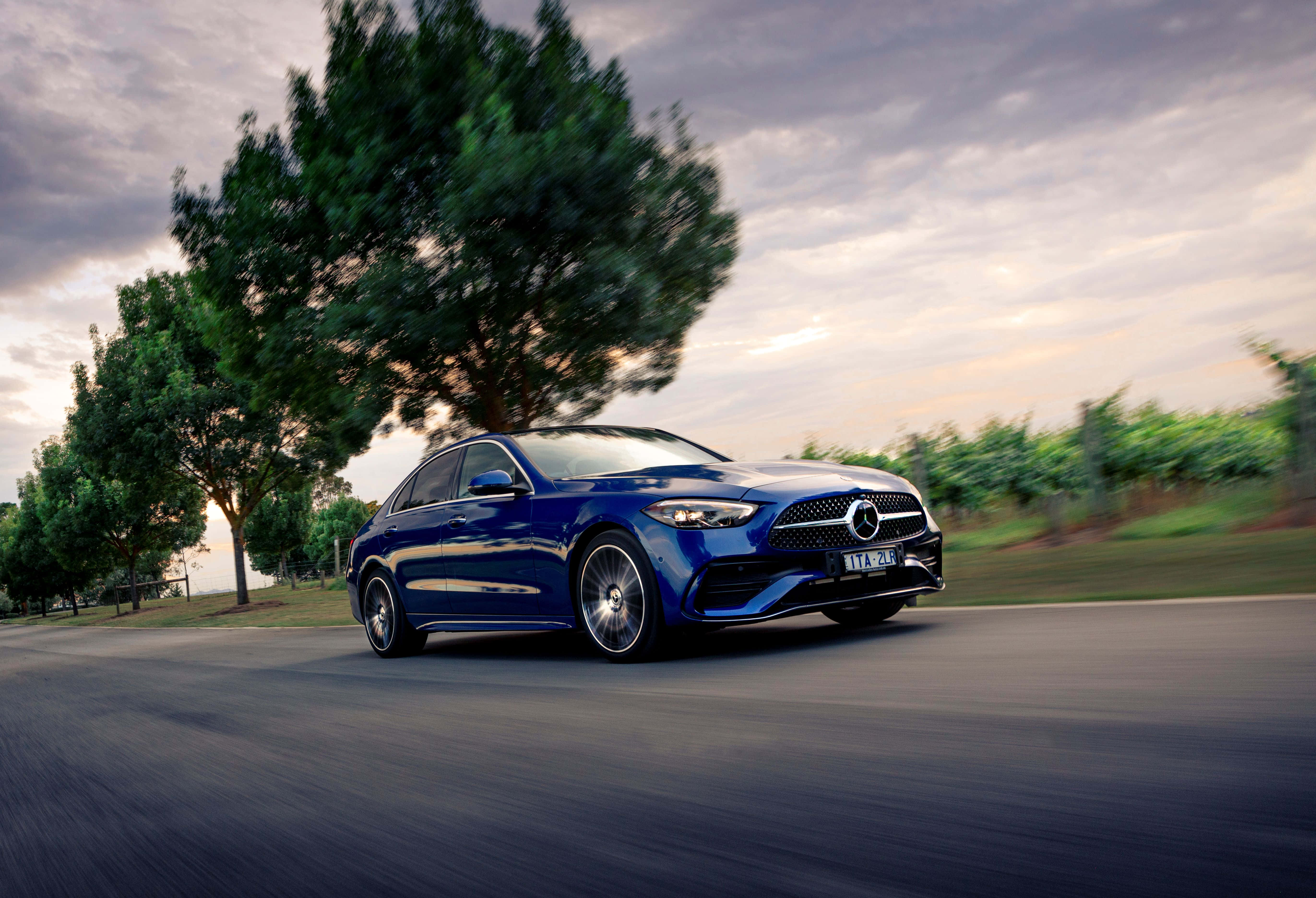 Mercedes Benz C-class, blue, motion blur, 5K Desktop Wallpaper