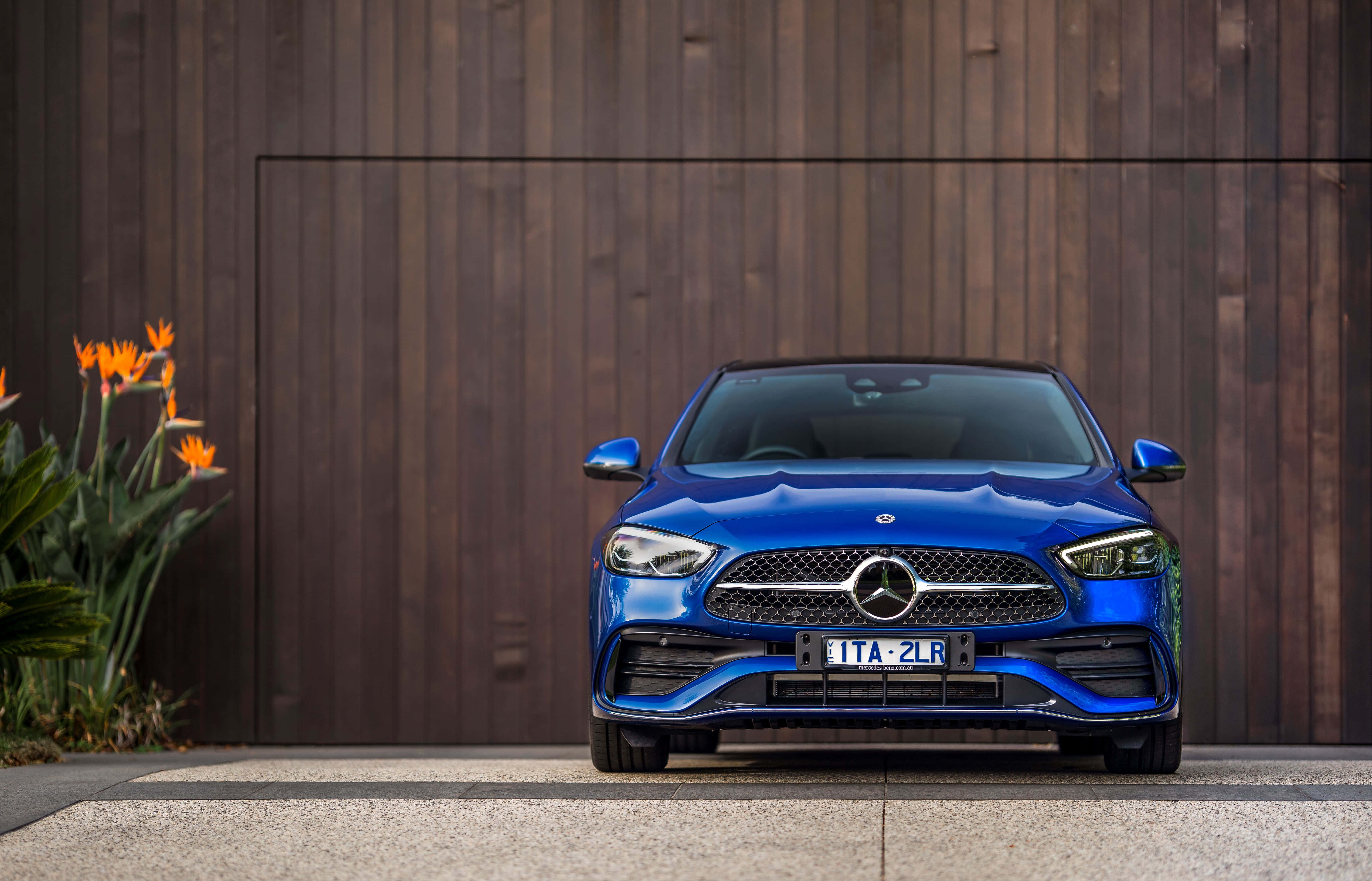 Mercedes Benz C-class, blue, front view, 5K Desktop Wallpaper