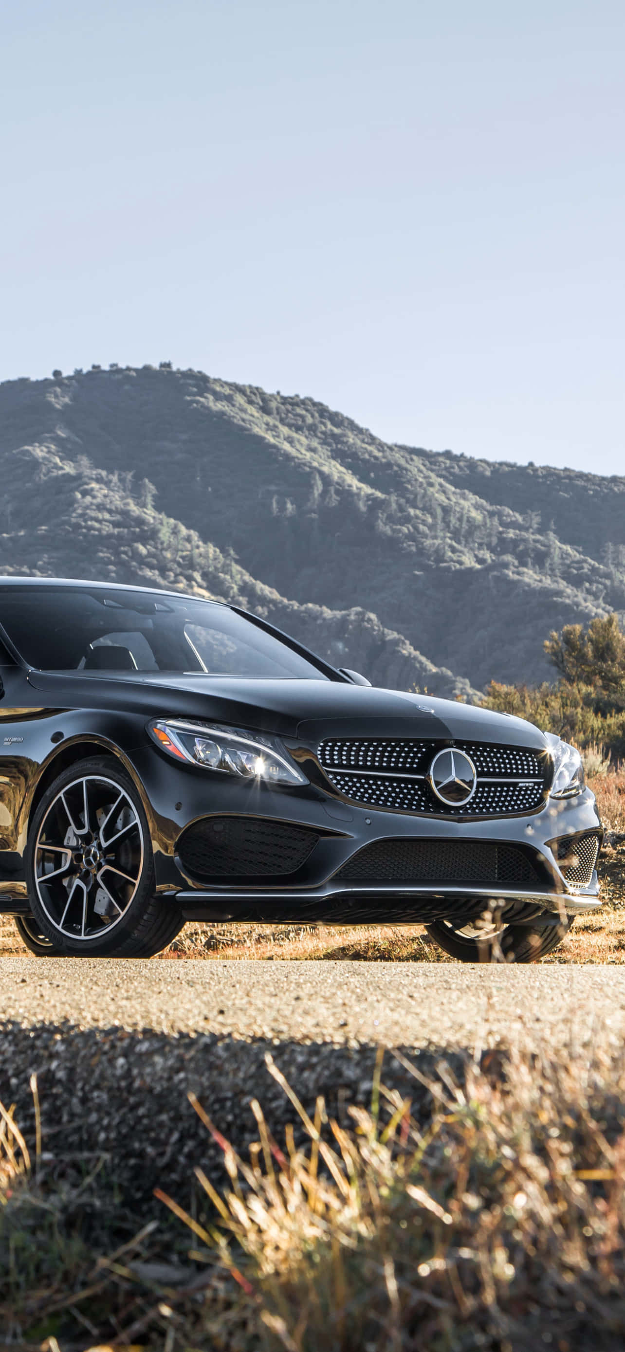Mercedes Benz C-class, sleek design, black, 2K Phone Wallpaper