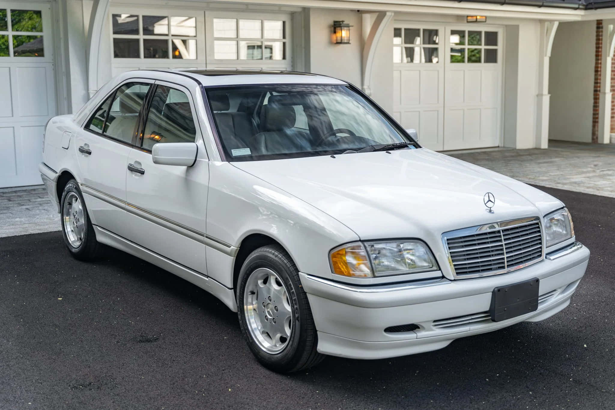 Mercedes Benz C-class, white, driveway, Full HD Desktop Wallpaper