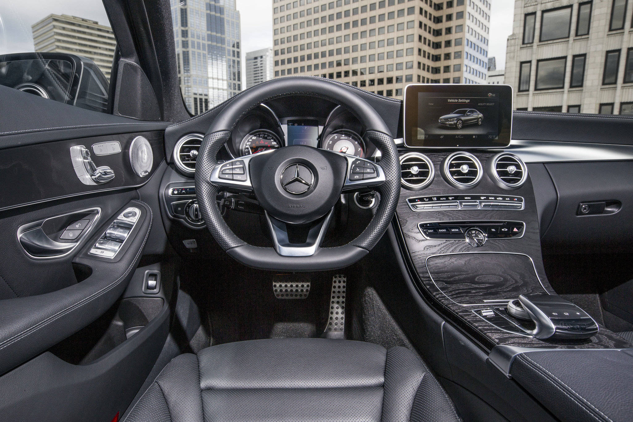 Mercedes Benz C300, black leather, chrome accents, Full HD Desktop Wallpaper