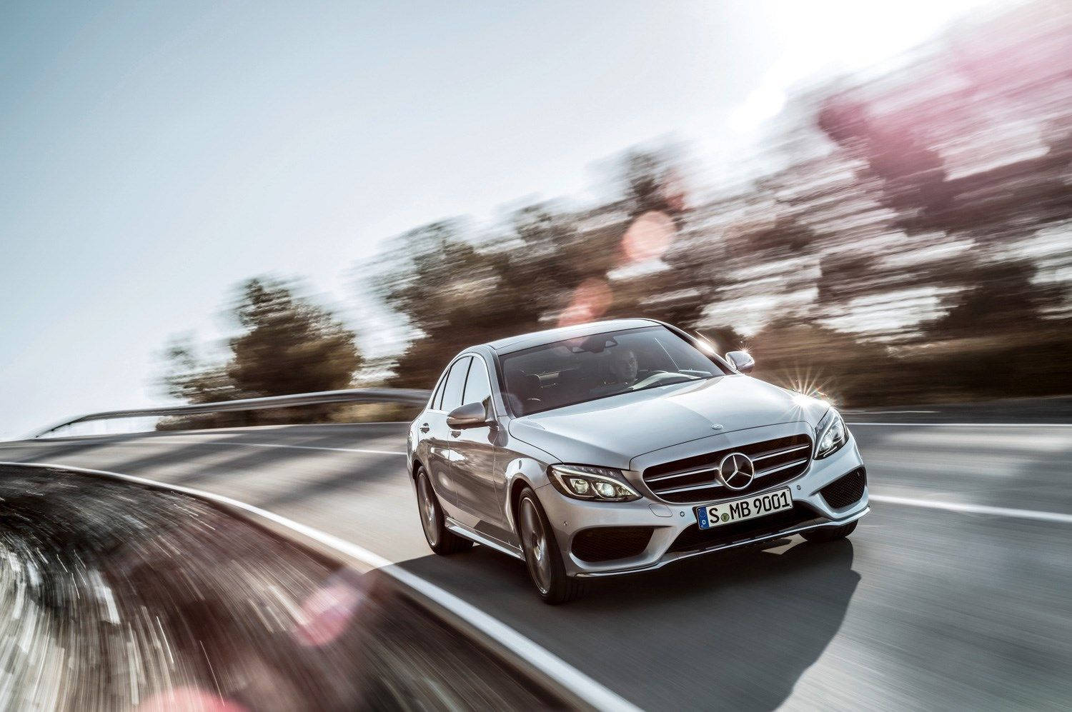 Mercedes Benz C300, silver, winding road, HD Desktop Wallpaper