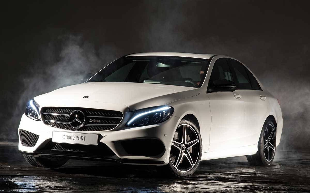 Mercedes Benz C300, pearl white, studio lights, SD Desktop Wallpaper