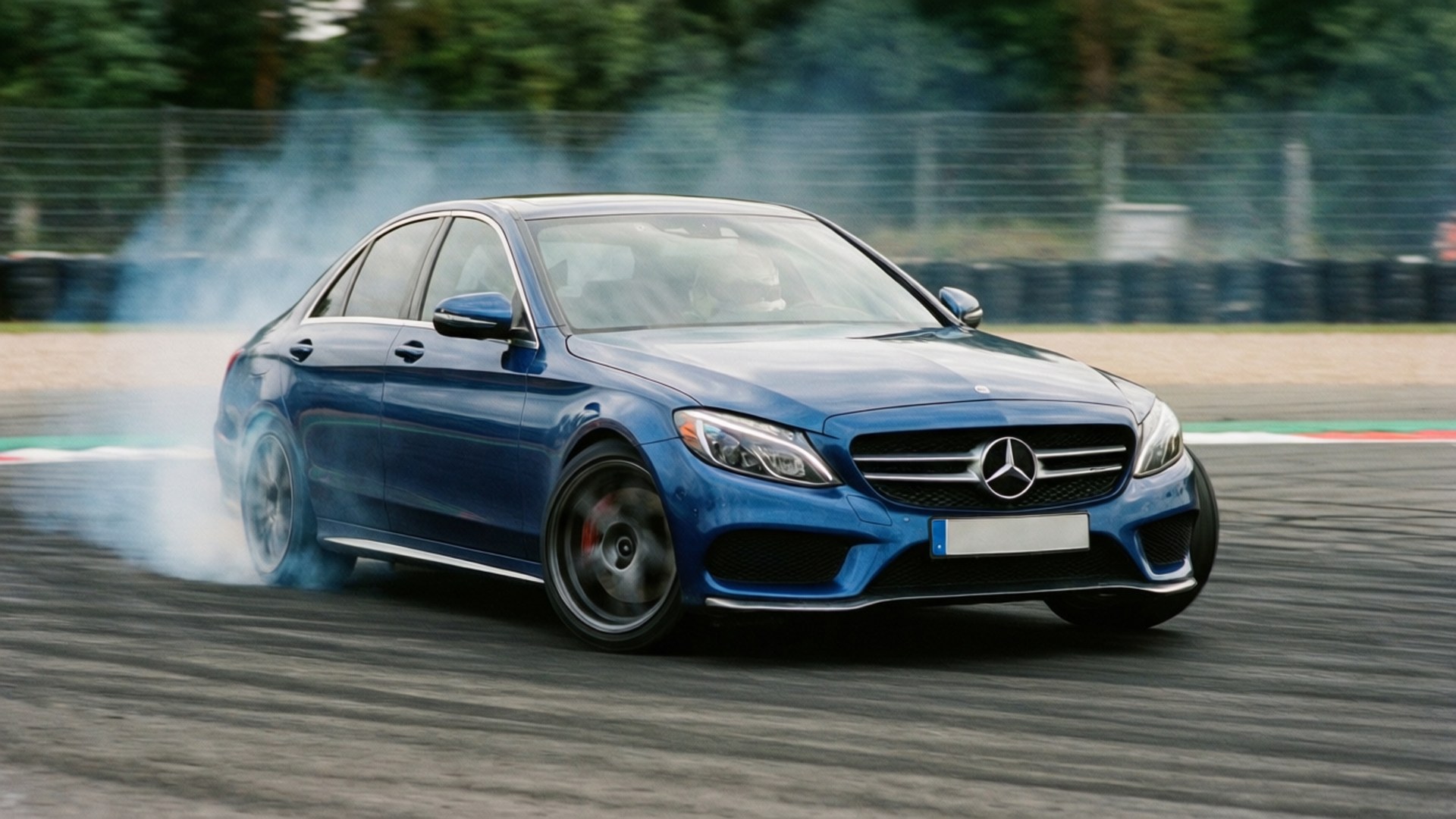 Mercedes Benz C300, blue, drift track, Full HD Desktop Wallpaper