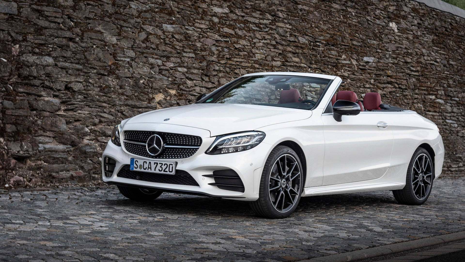Mercedes Benz C300, convertible, pristine white, Full HD Desktop Wallpaper