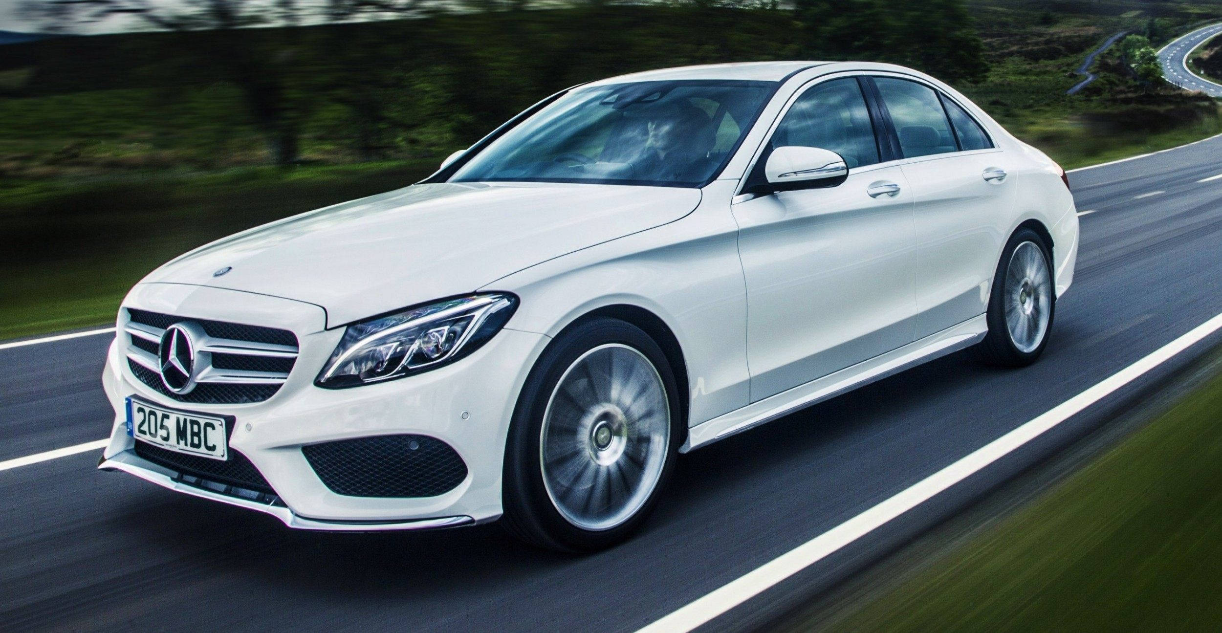 Mercedes Benz C300, white, winding road, Full HD Desktop Wallpaper