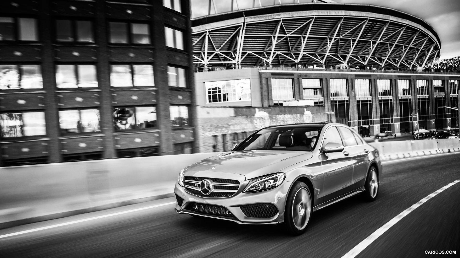 Mercedes-Benz C300, silver, modern stadium, Full HD Desktop Wallpaper
