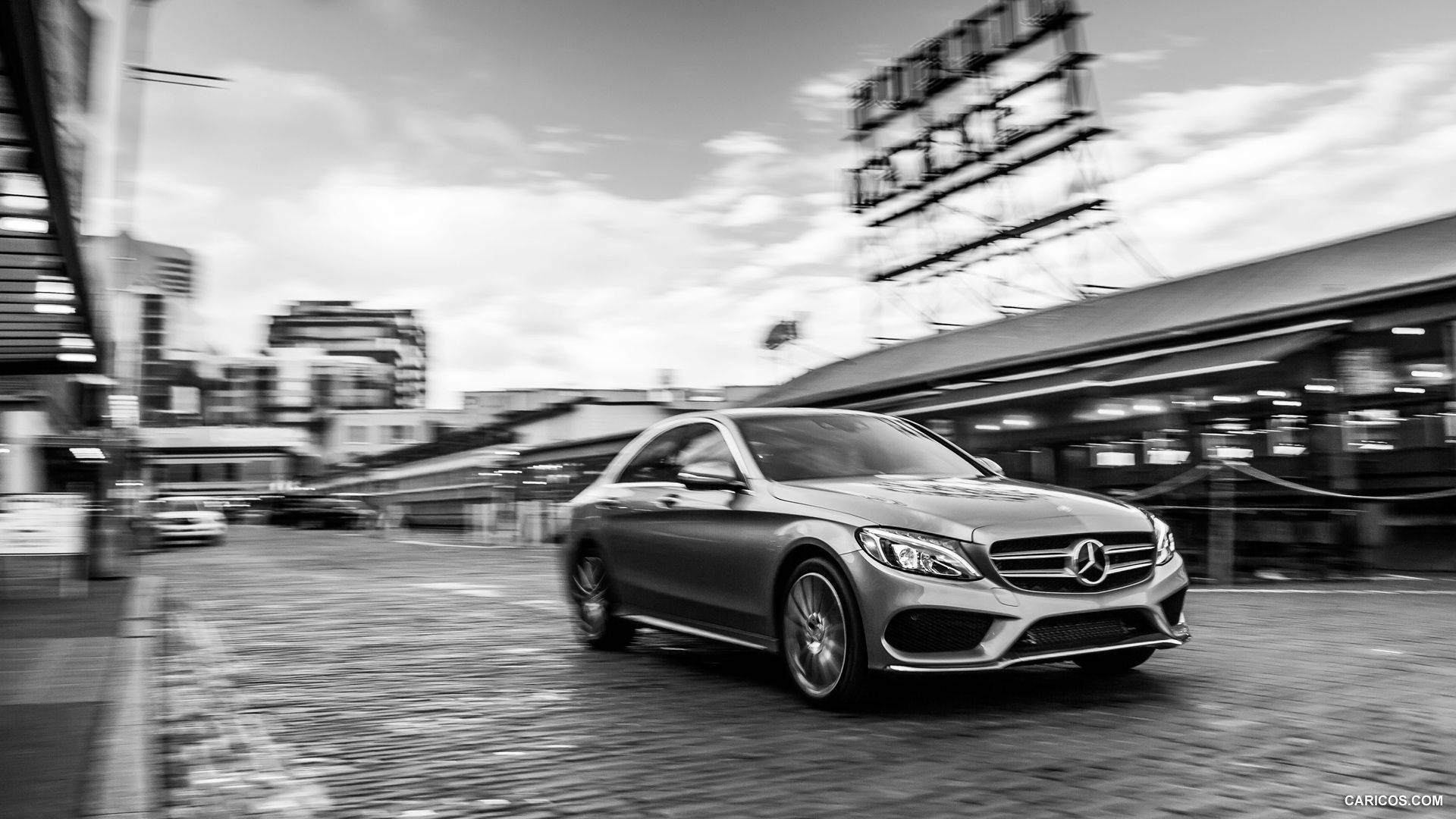 Mercedes Benz C300, silver, urban street, Full HD Desktop Wallpaper