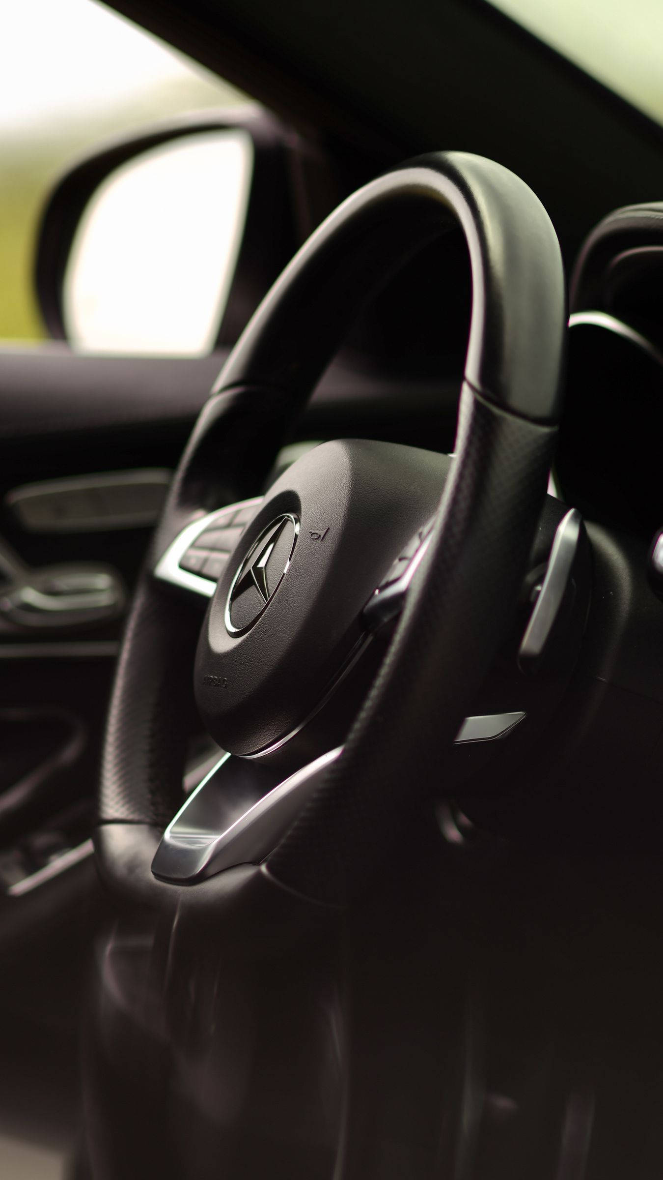 Mercedes Benz C300, steering wheel, black, Full HD Phone Wallpaper
