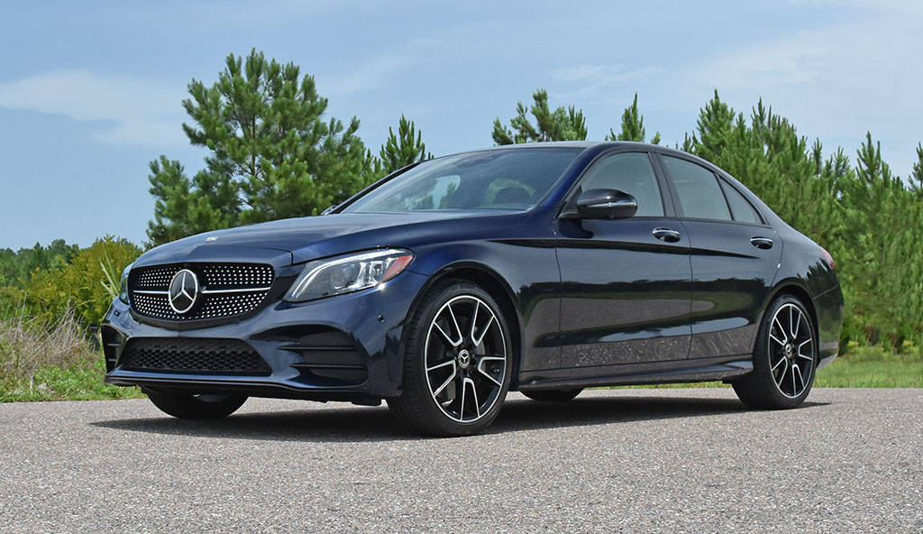 Mercedes Benz C300, five spooked rims, dark blue, SD Desktop Wallpaper