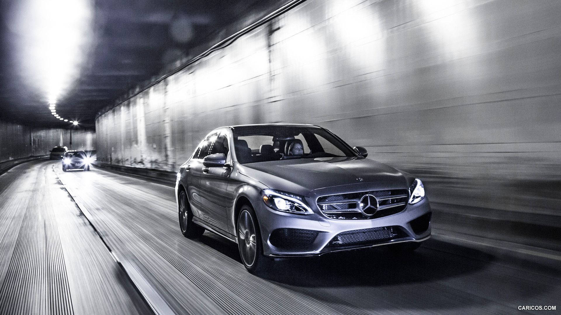 Mercedes Benz C300, silver, tunnel, Full HD Desktop Wallpaper