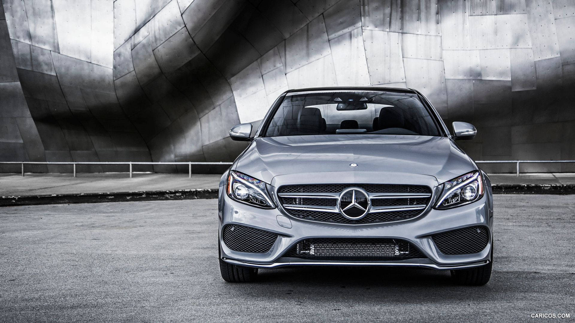Mercedes Benz C300, silver, dusk, Full HD Desktop Wallpaper