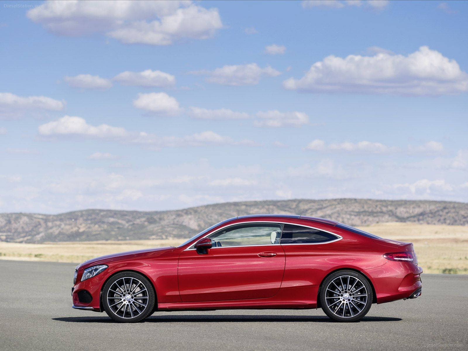 Mercedes Benz C300, red paint, bright blue sky, HD Desktop Wallpaper