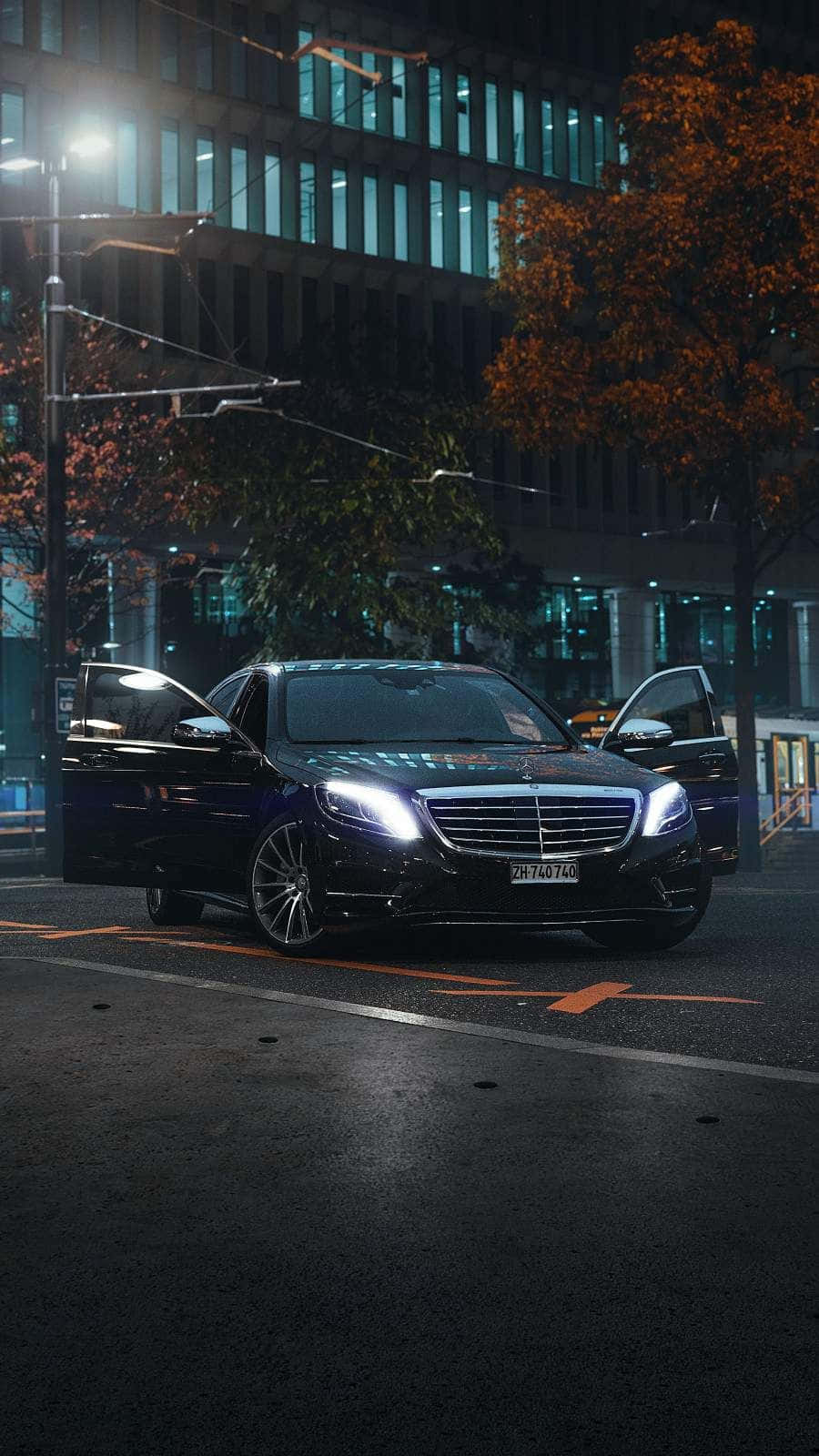Mercedes Benz Clase E, black, glowing headlights, HD Phone Wallpaper