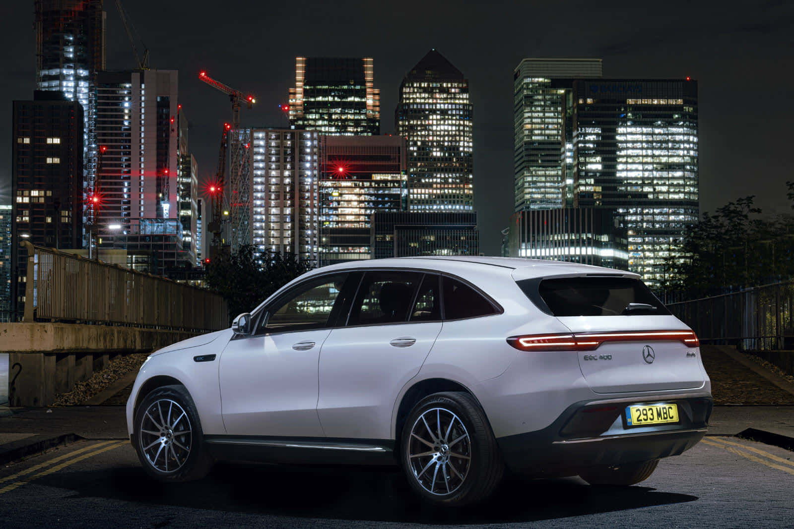Mercedes Benz EQC, white, night, HD Desktop Wallpaper