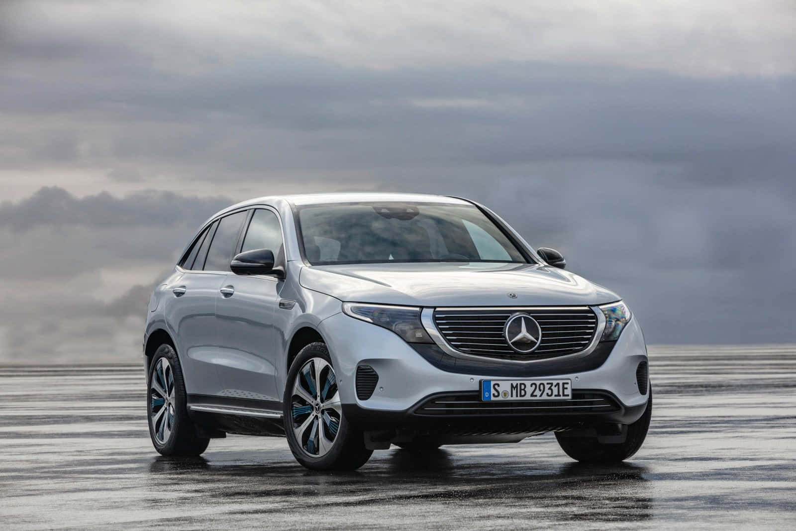 Mercedes-Benz EQC, silver, wet asphalt, HD Desktop Wallpaper