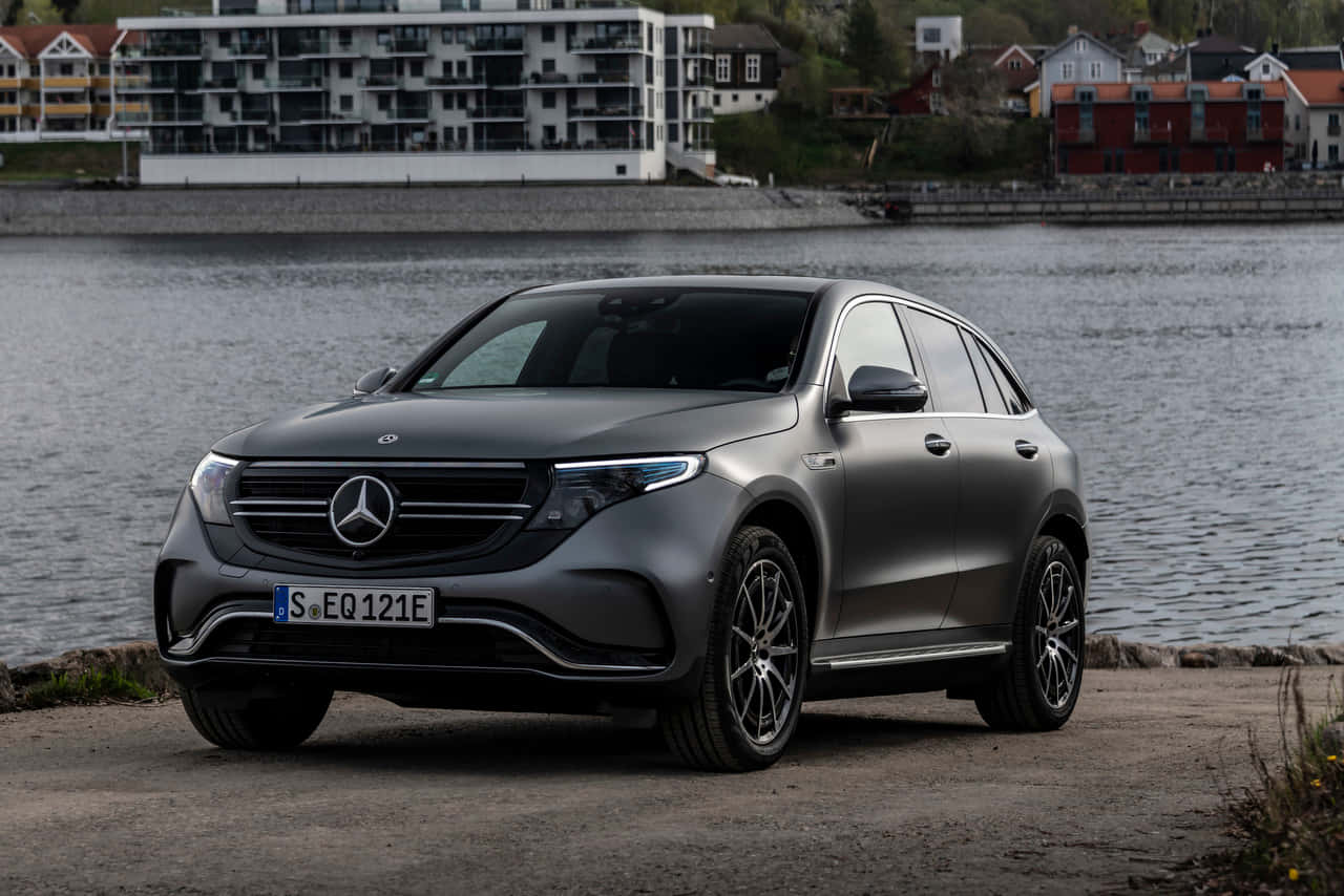 Mercedes Benz EQC, matte gray, waterfront, HD Desktop Wallpaper