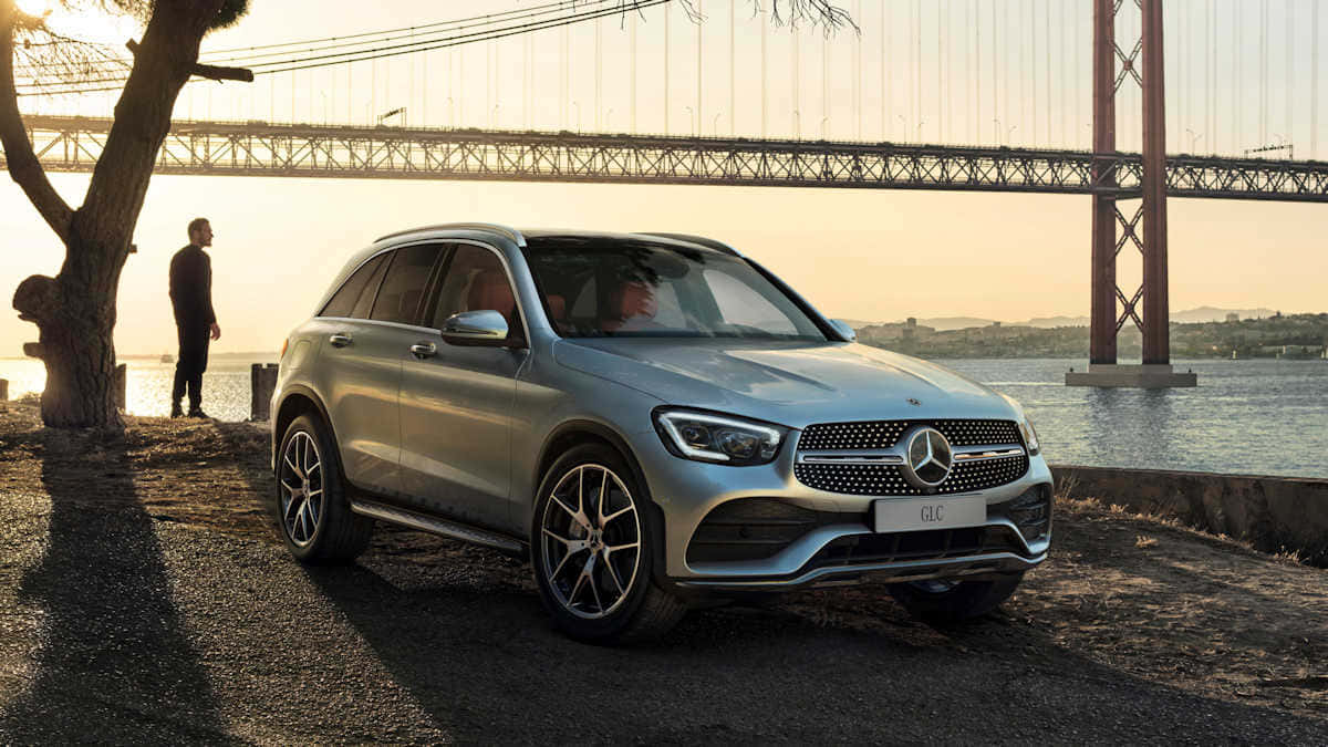 Mercedes Benz GLC-Class, silver, river, SD Desktop Wallpaper