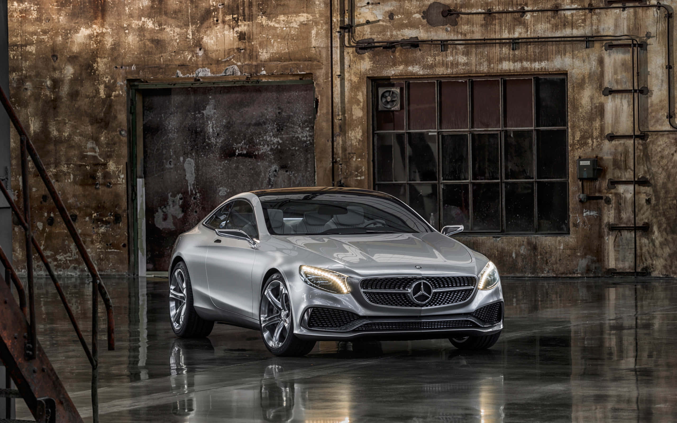 Mercedes Benz S-class, silver, studio lights, 2K Desktop Wallpaper