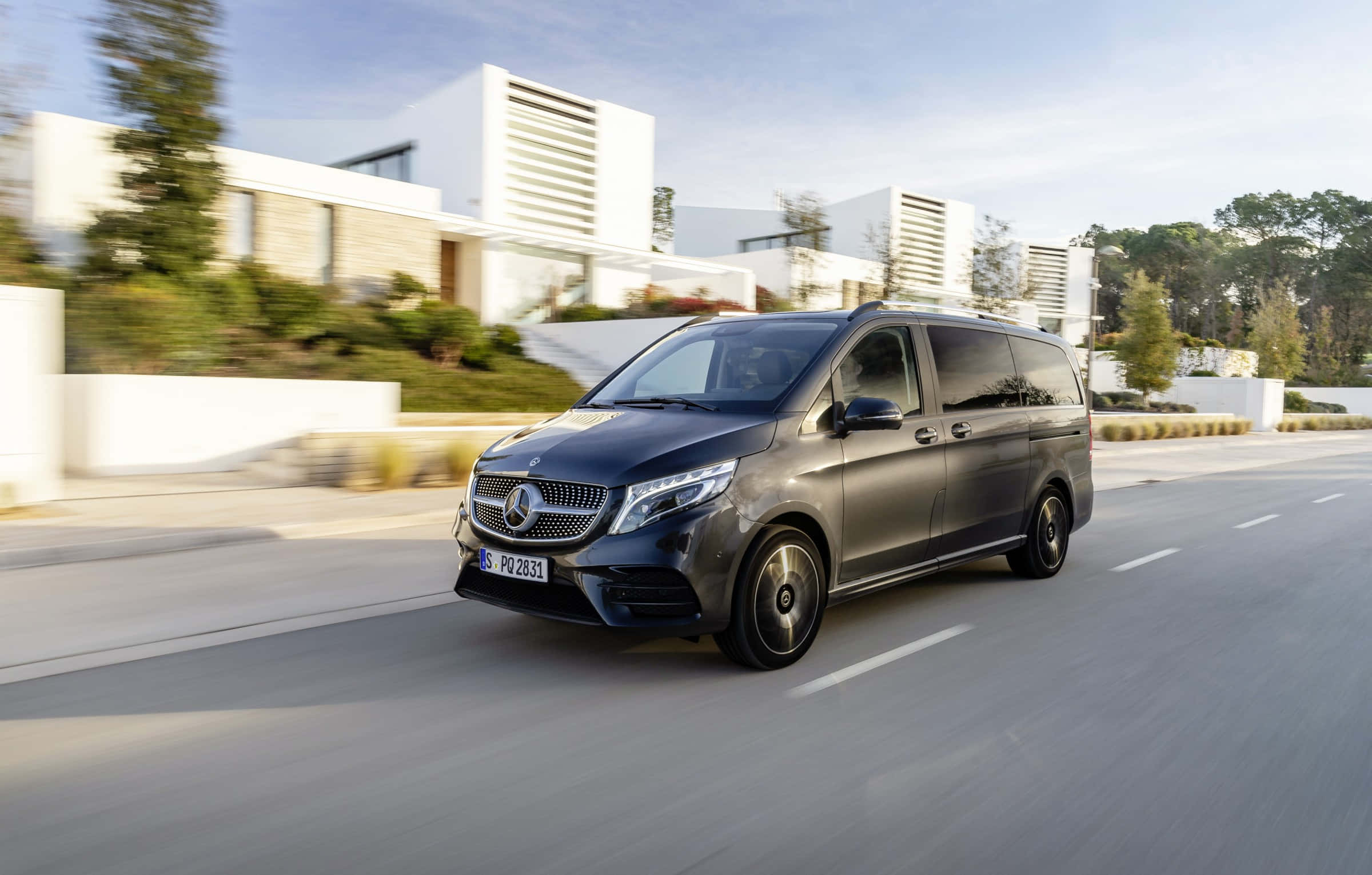 Mercedes-Benz V-Class, dark gray, sunlit, Full HD Desktop Wallpaper