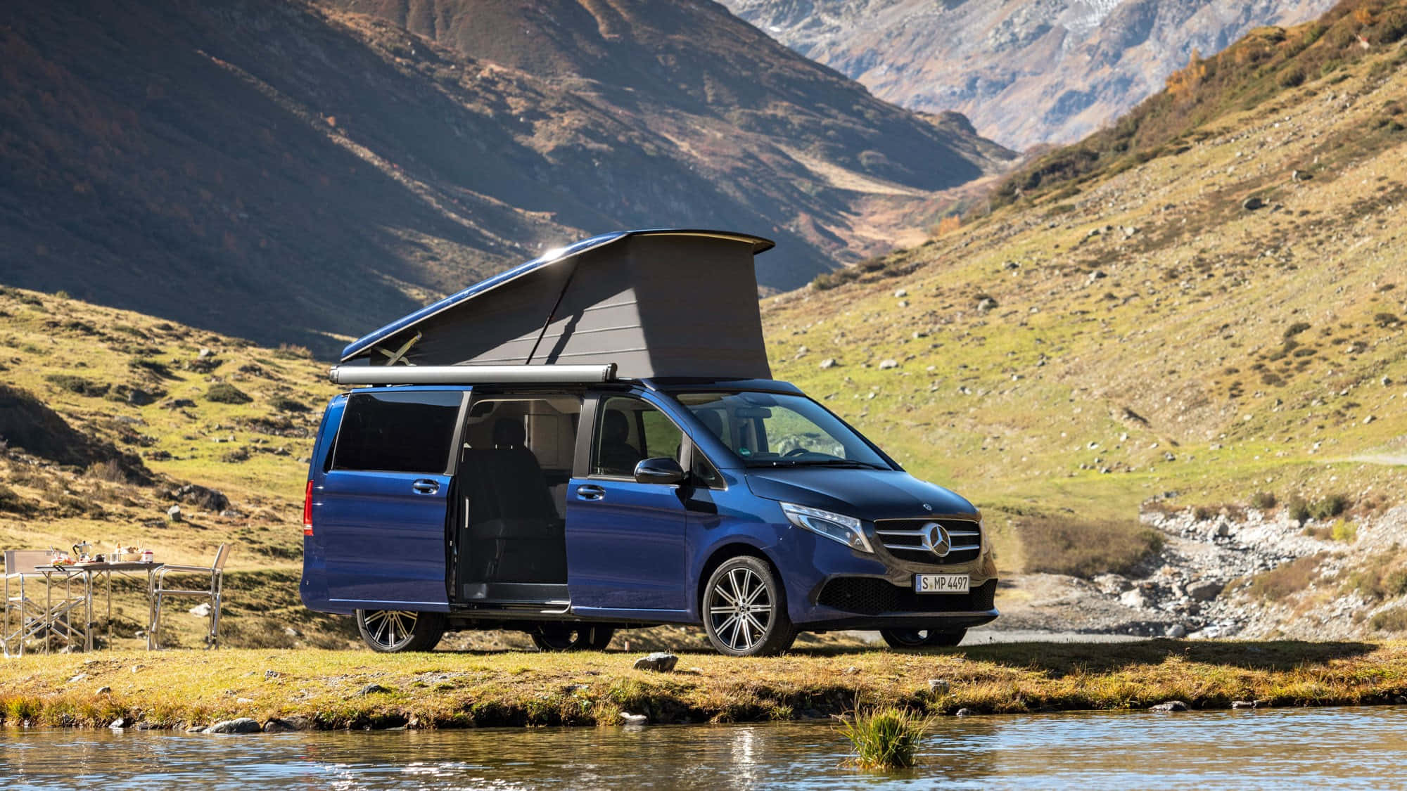 Mercedes Benz V-class, blue, pop-up roof, Full HD Desktop Wallpaper