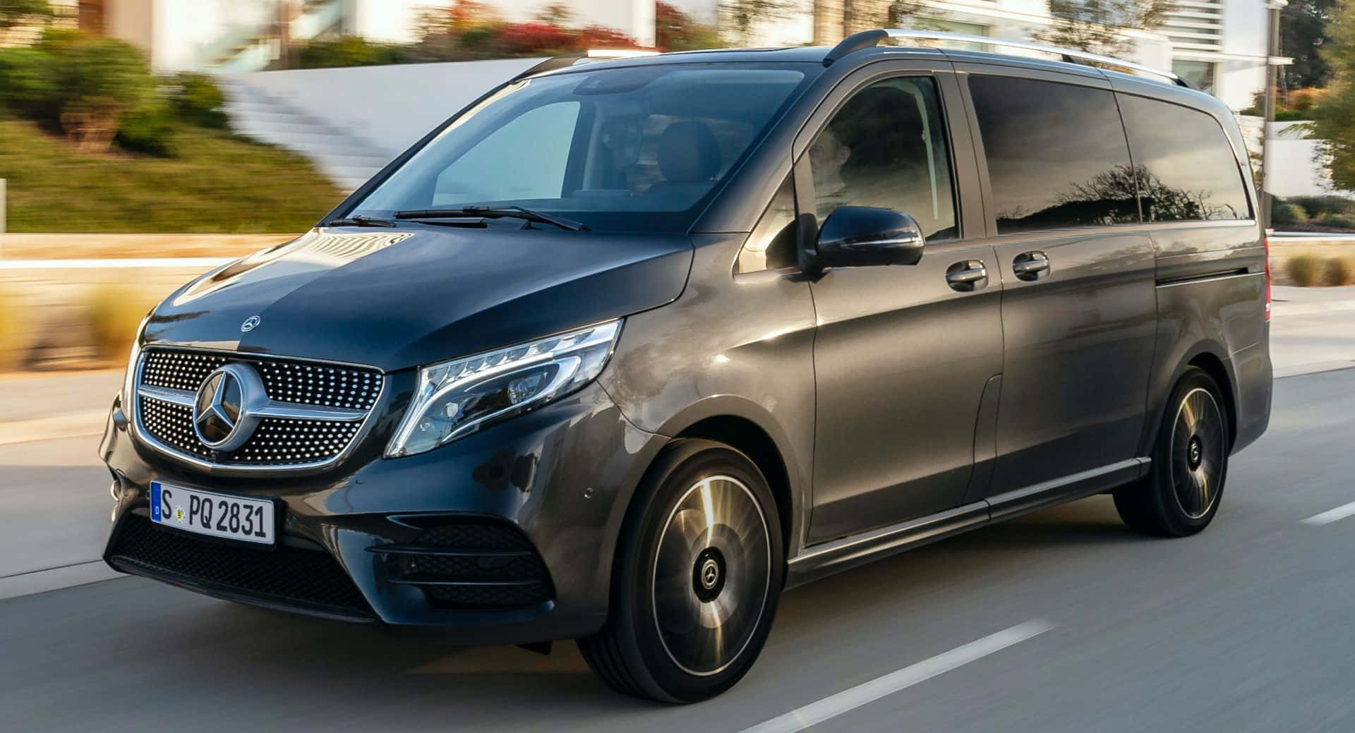 Mercedes-Benz V-Class, dark gray, sunlit road, Full HD Desktop Wallpaper