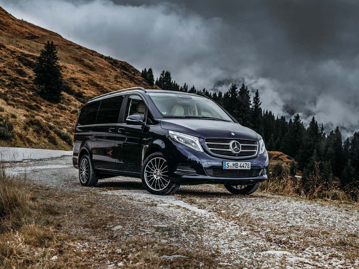 Mercedes-Benz V-Class, black, gravel road, SD Desktop Wallpaper
