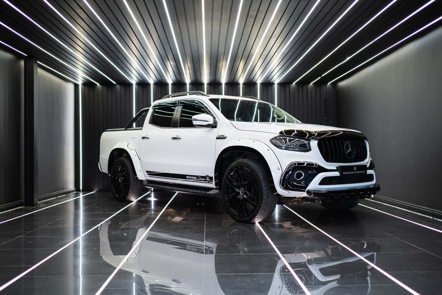 Mercedes Benz X-class, white, futuristic linear LED lights, HD Desktop Wallpaper
