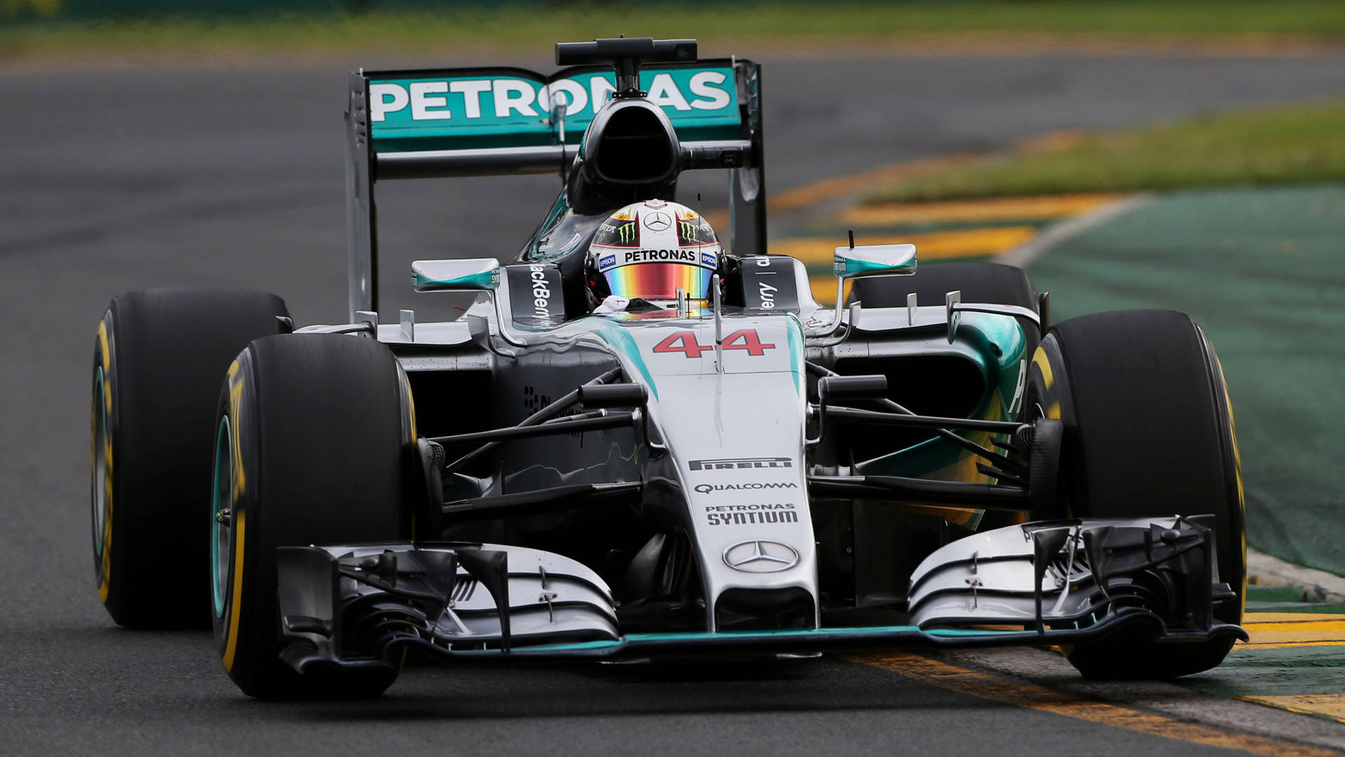 Mercedes F1, number 44, wet track, Full HD Desktop Wallpaper