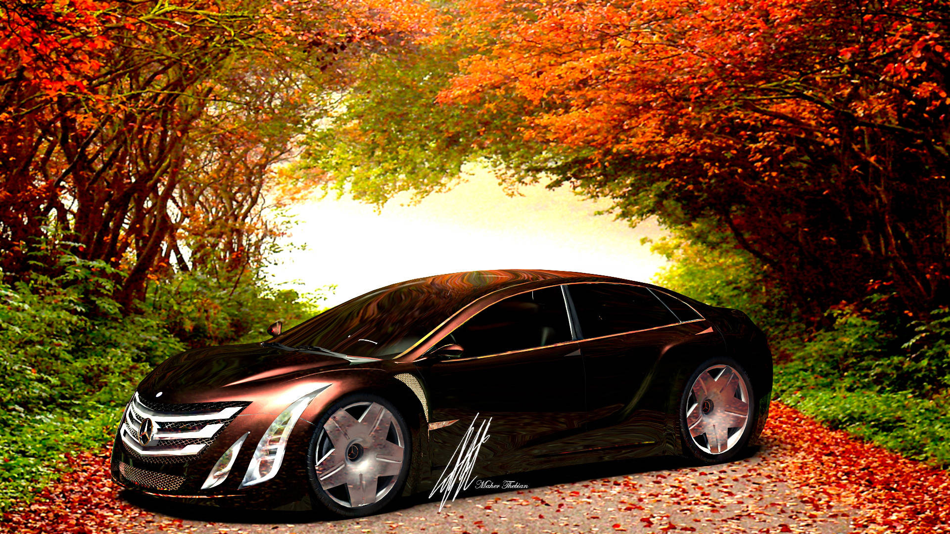 Mercedes, black, autumn, Full HD Desktop Wallpaper