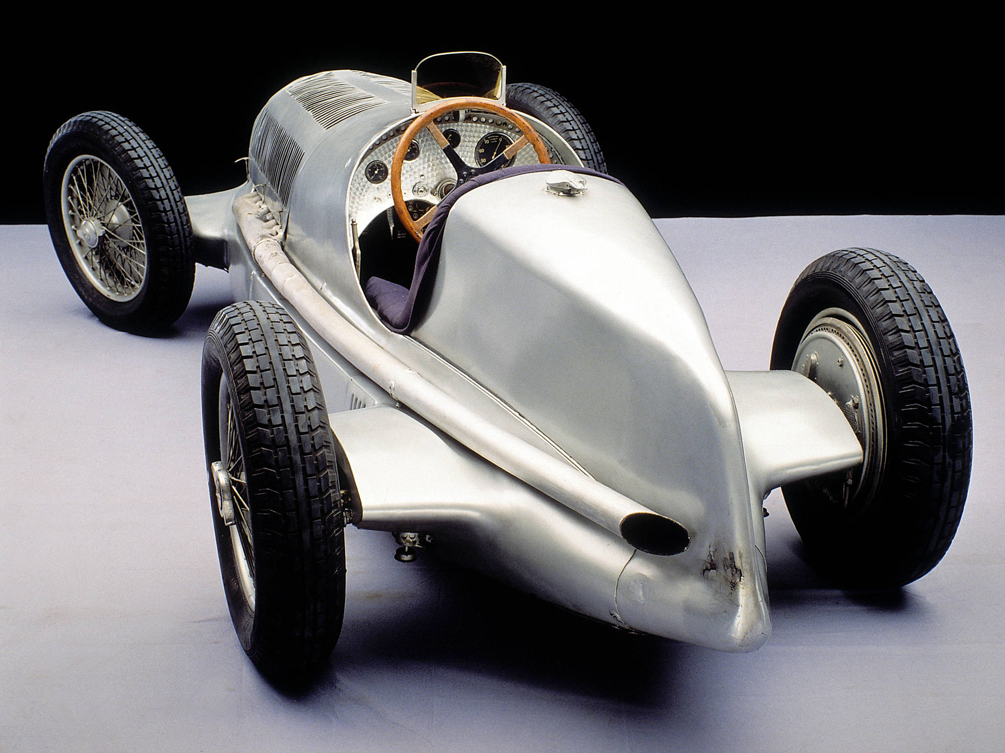 silver, vintage race car, wooden steering wheel, Full HD Desktop Wallpaper