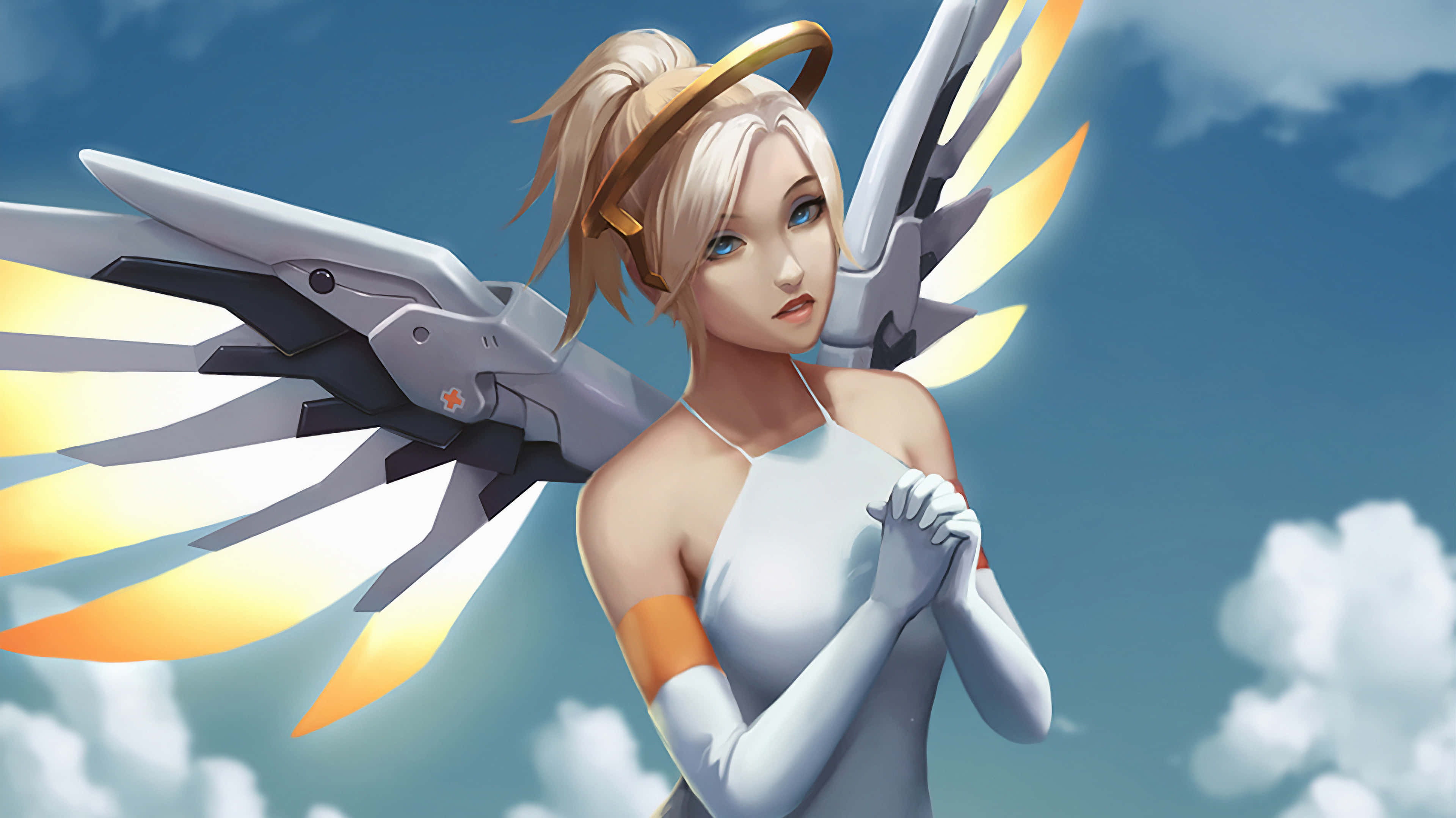 Mercy, Overwatch, anime angel, 4K Desktop Wallpaper