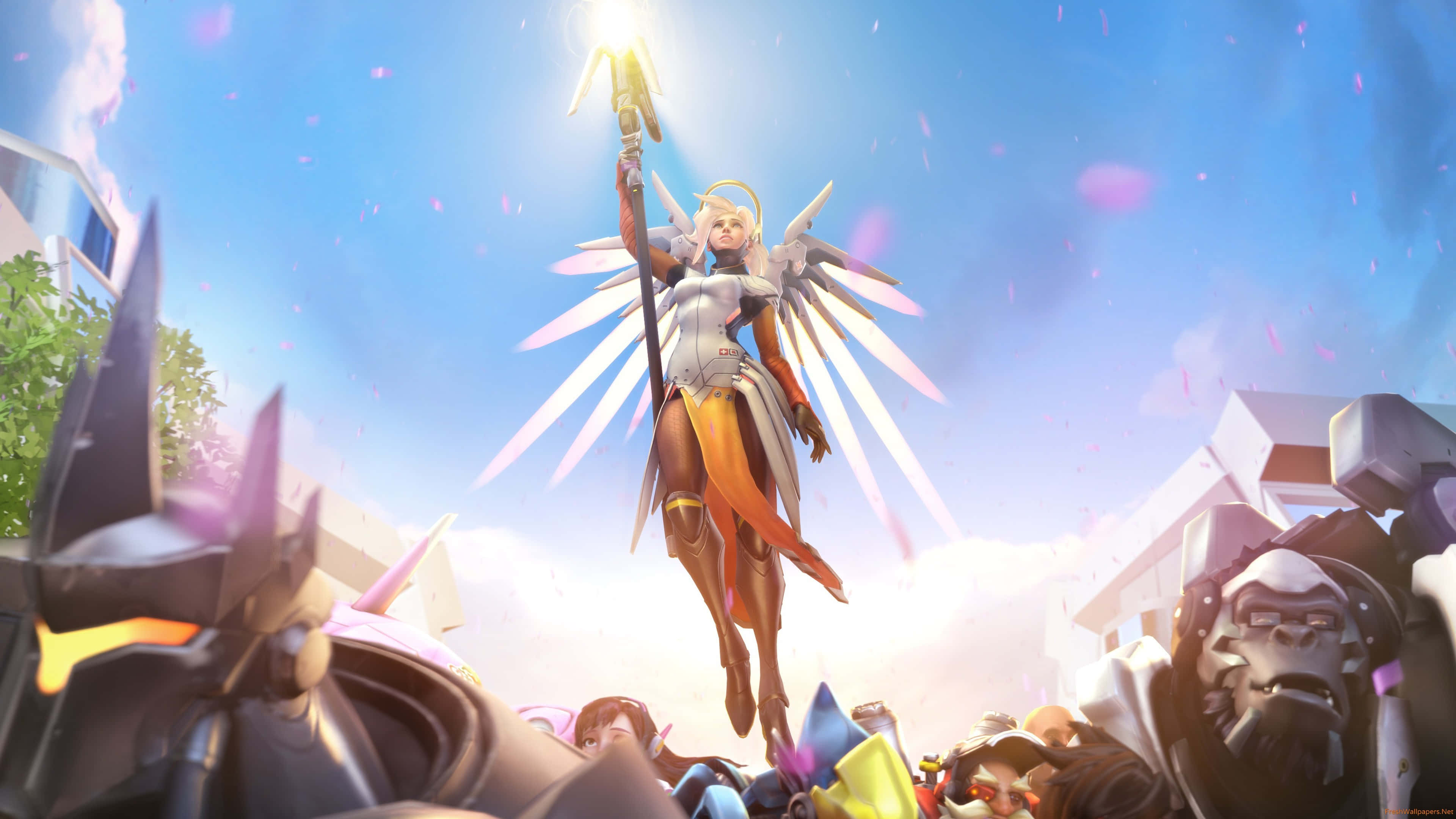 Mercy Overwatch, angelic warrior, diverse game characters, 4K Desktop Wallpaper