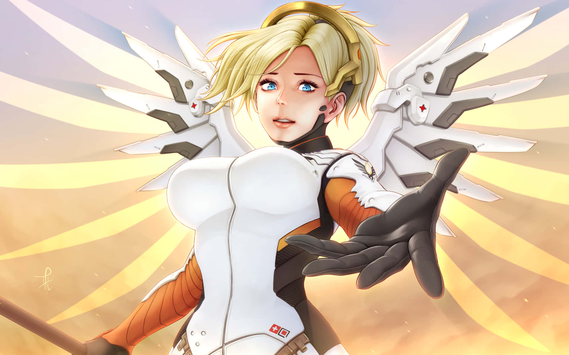 Mercy, Overwatch, blonde anime angel, Full HD Desktop Wallpaper