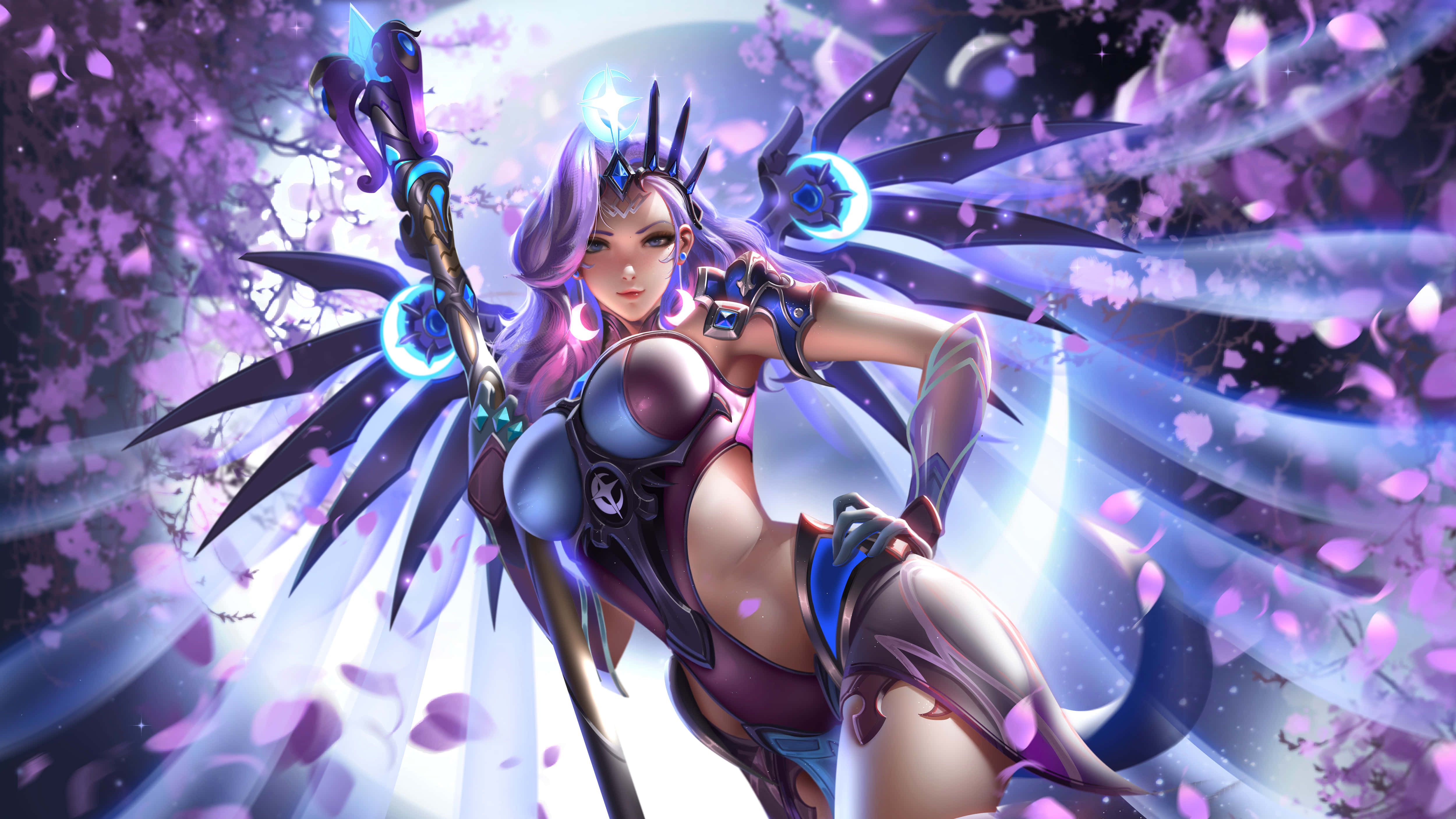 Mercy, Overwatch, purple hair, 4K Desktop Wallpaper
