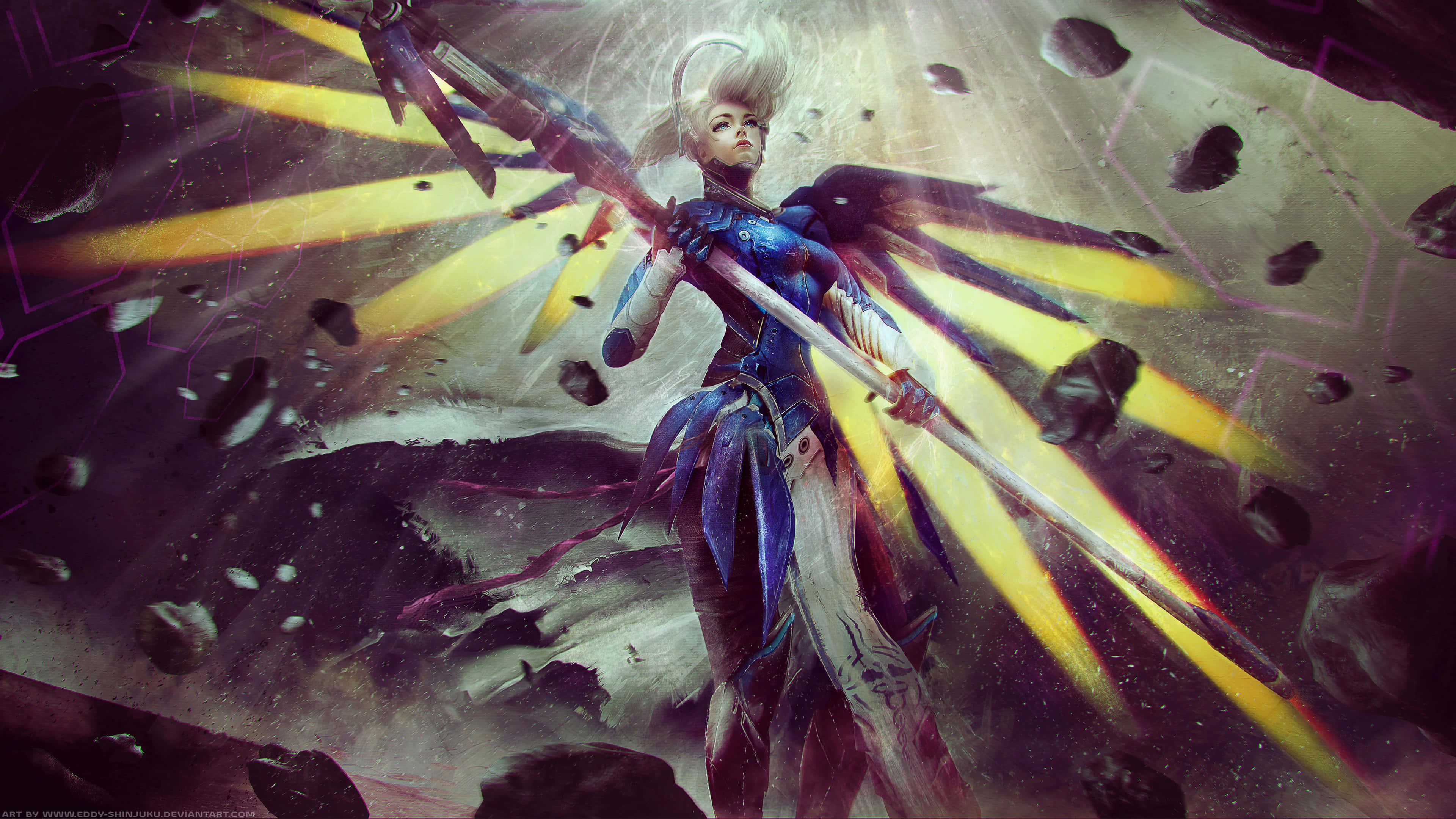 Mercy, Overwatch, glowing wings, 4K Desktop Wallpaper