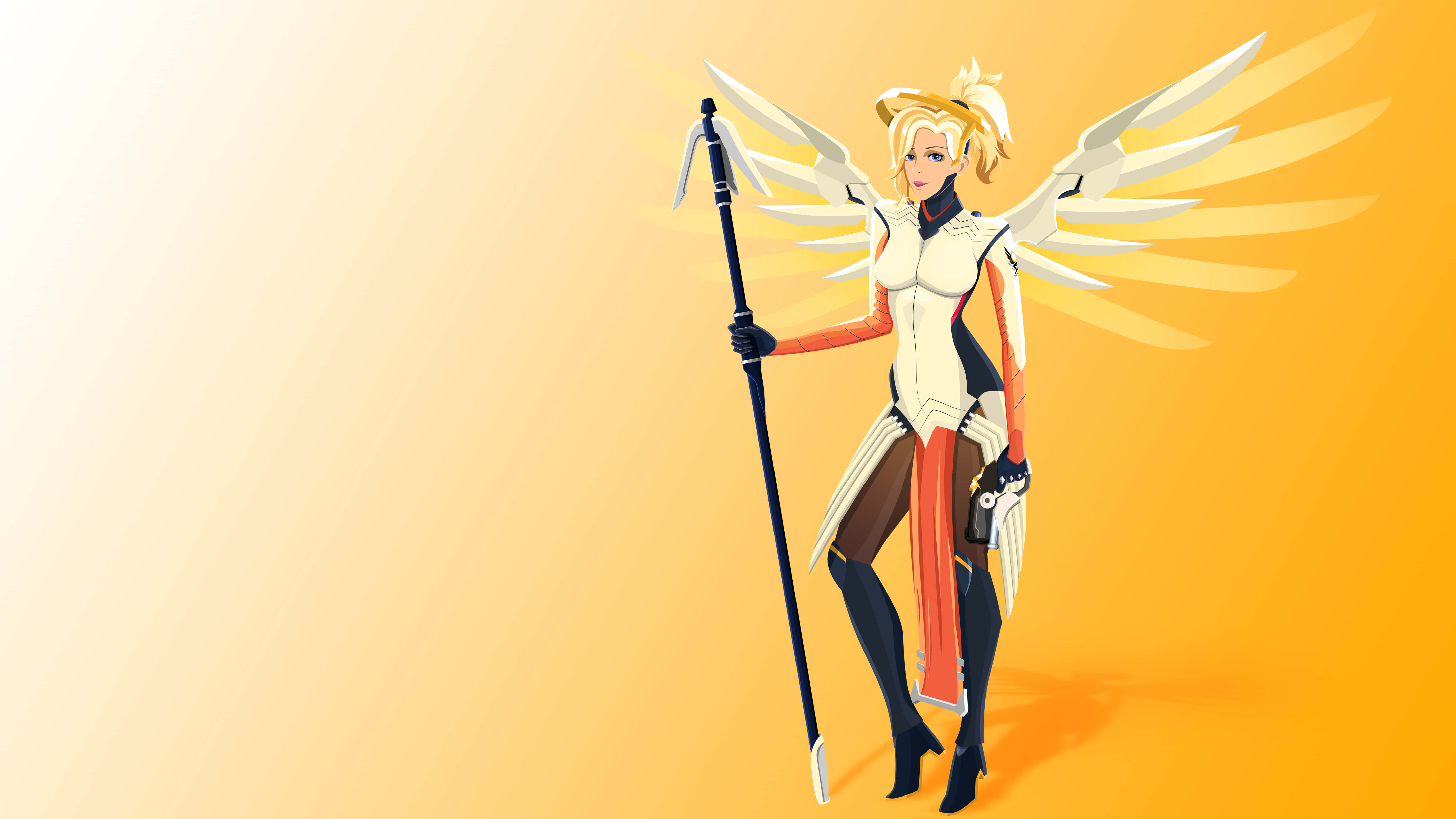 Overwatch Mercy, white wings, staff, 5K Desktop Wallpaper