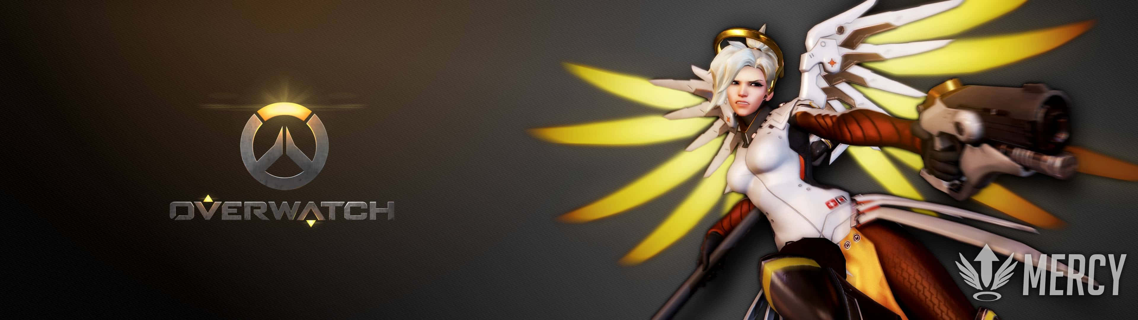 Mercy, Overwatch, glowing yellow wings, 4K Desktop Wallpaper