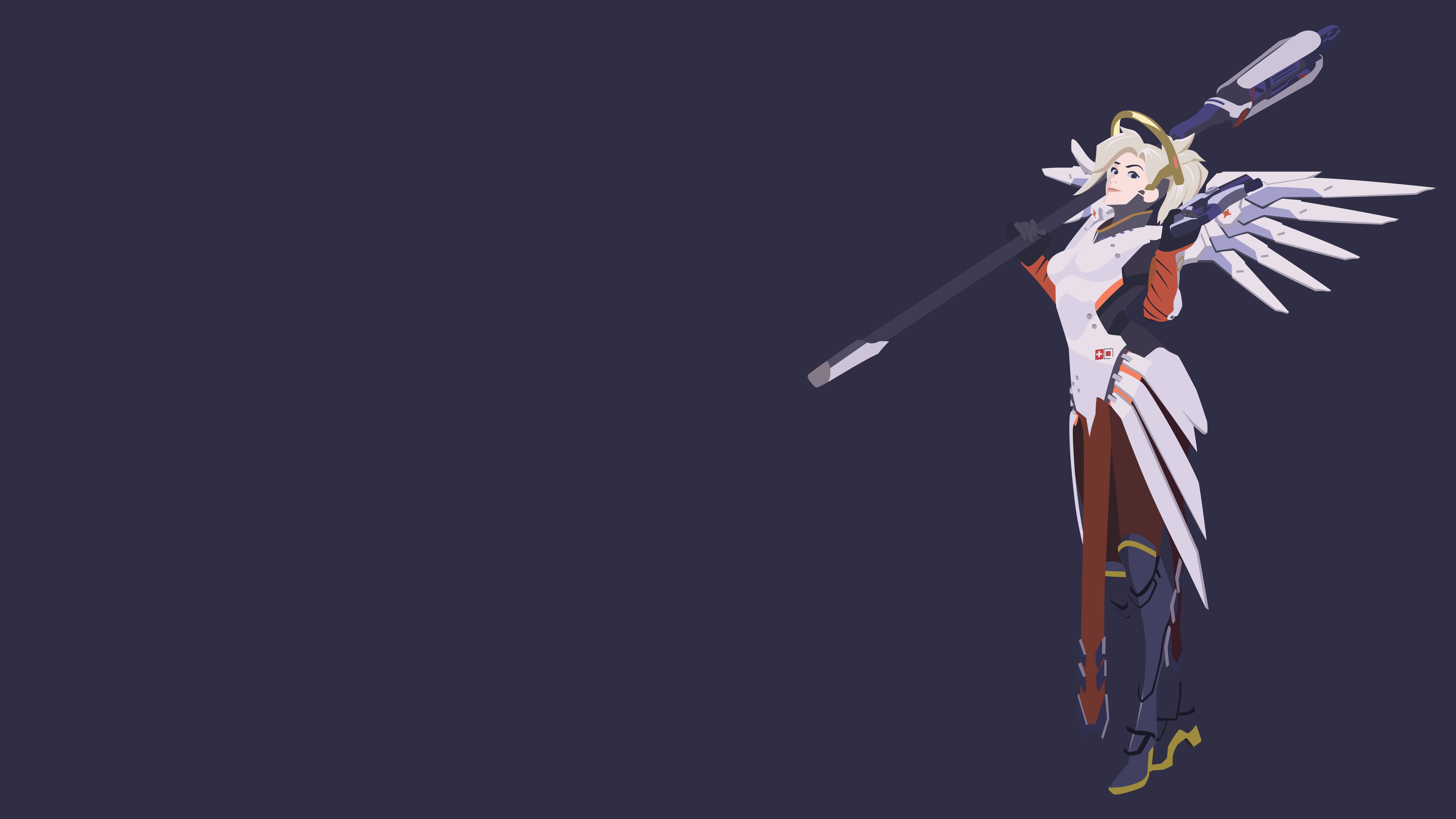 Mercy, navy blue, white wings, 8K Desktop Wallpaper