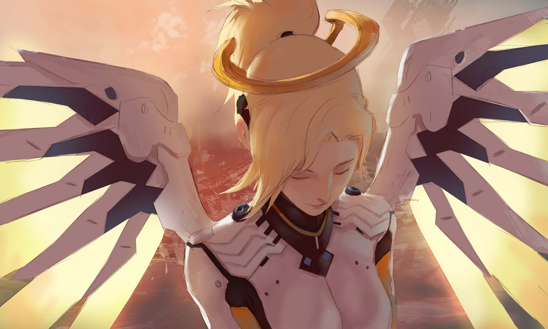 Overwatch, Mercy, golden halo, Full HD Desktop Wallpaper