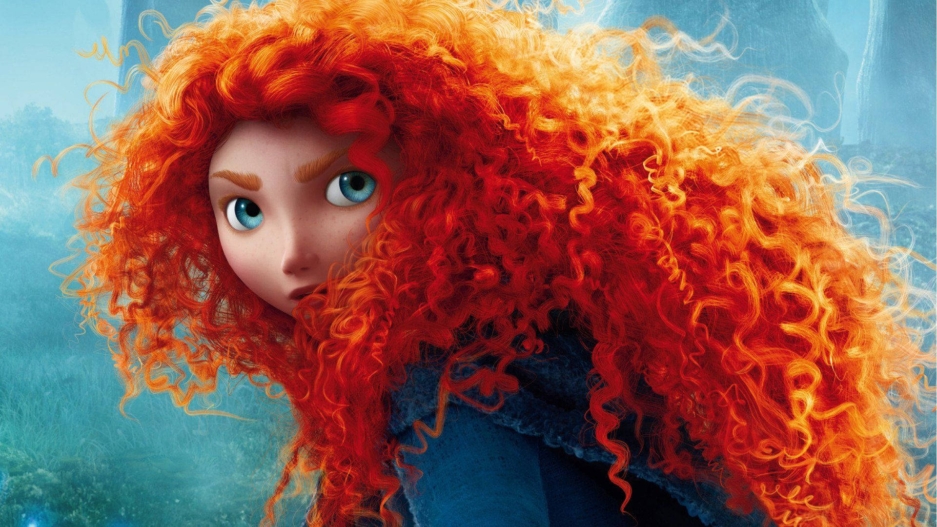 Merida, fiery red curls, bright blue eyes, Full HD Desktop Wallpaper