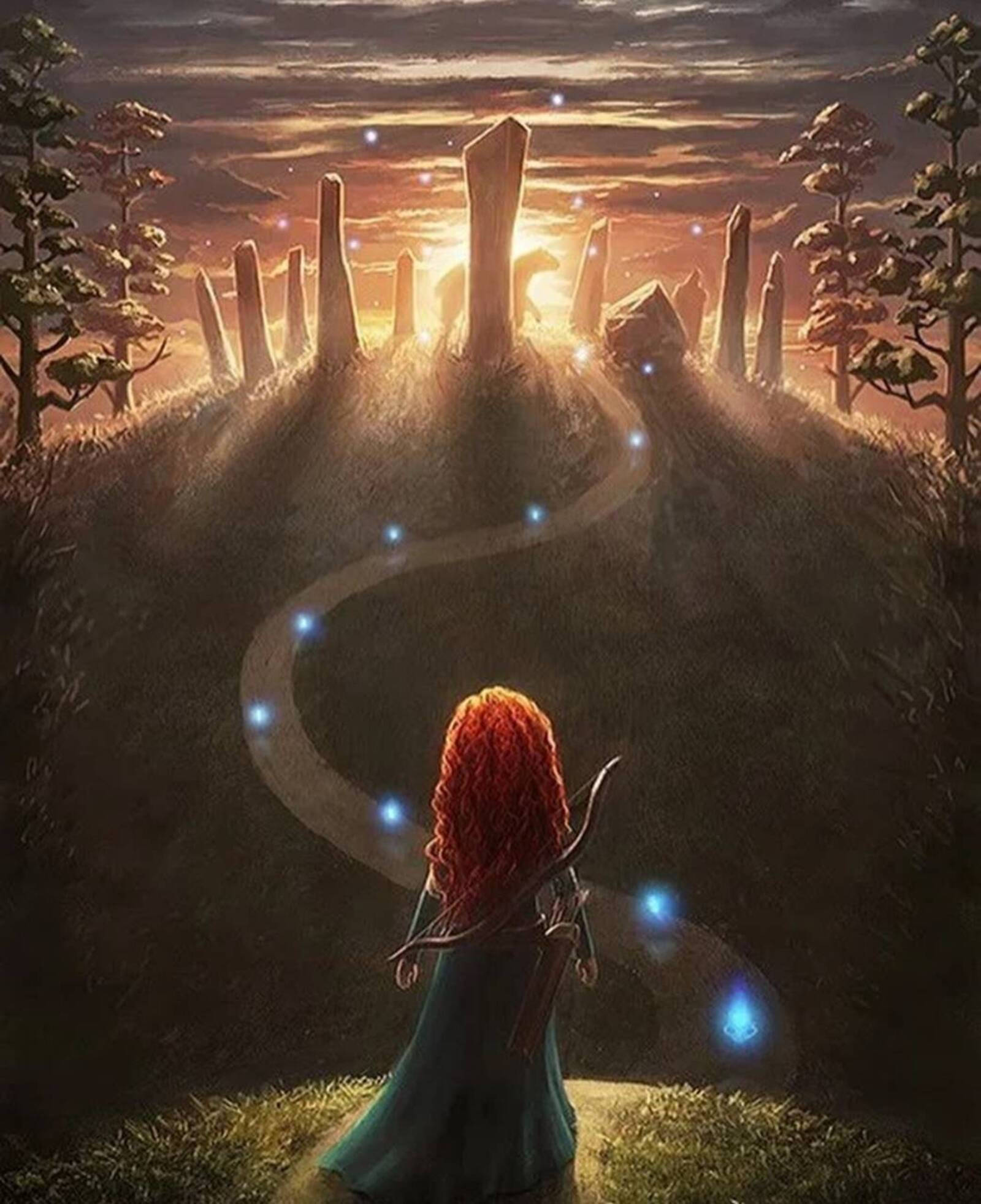 Merida, red-haired girl, teal dress, Full HD Phone Wallpaper