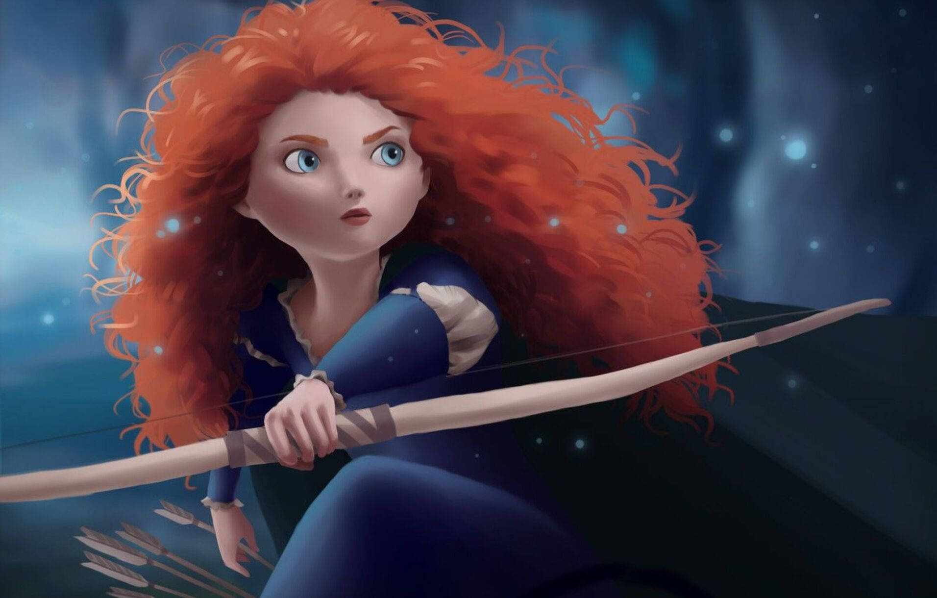 Merida, red-haired warrior girl, misty blue forest, HD Desktop Wallpaper