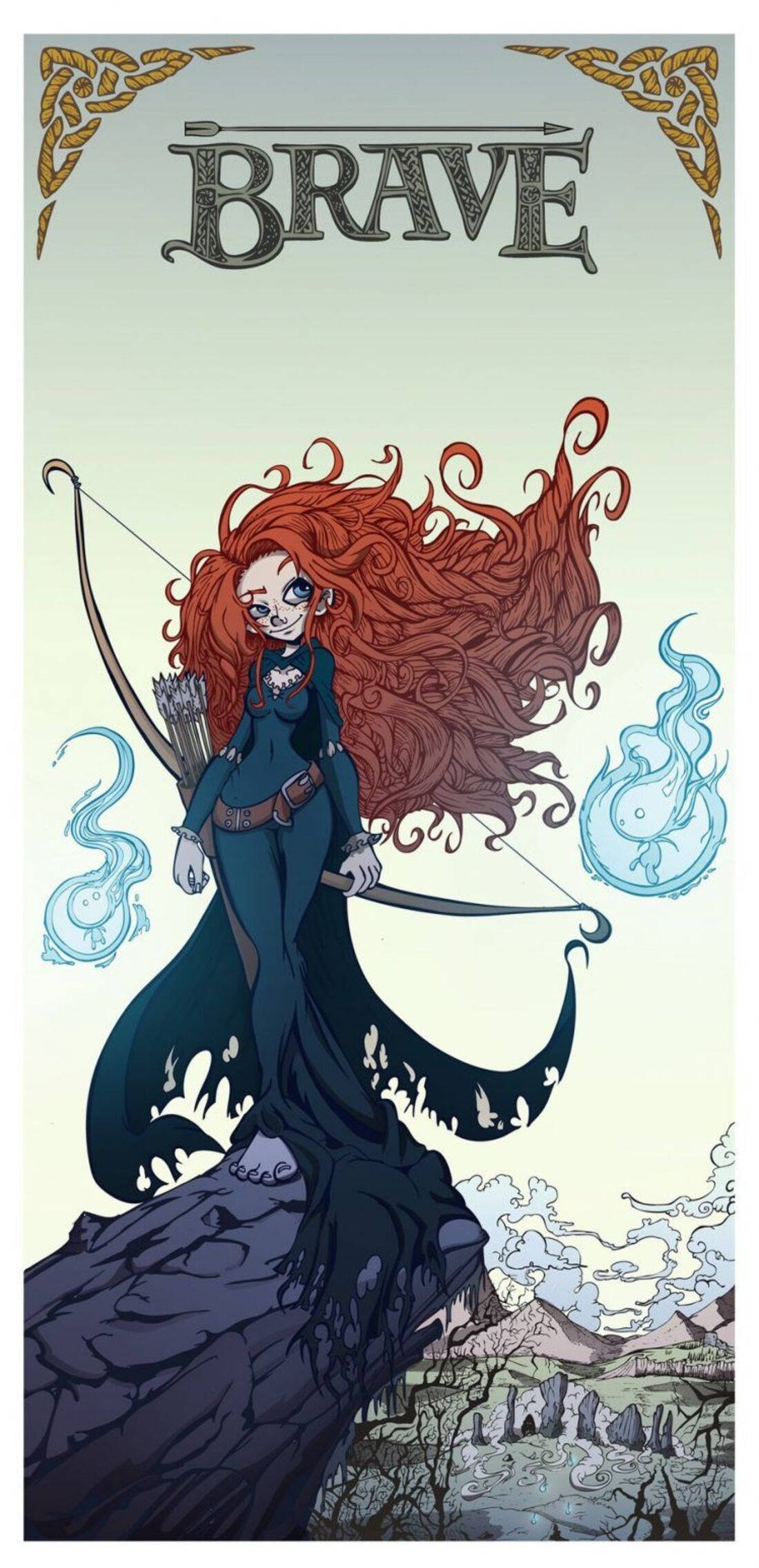 Merida, red-haired archer, cliff, Full HD Phone Wallpaper